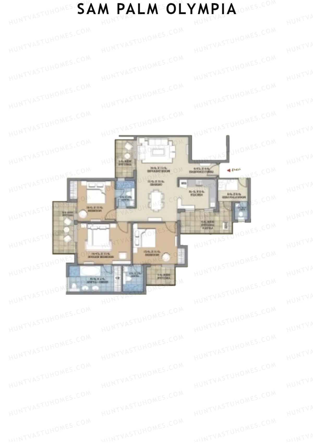 Sam Palm Olympia, Tower 12, Unit 6, 3BHK, Super Area 1917   sq ft 