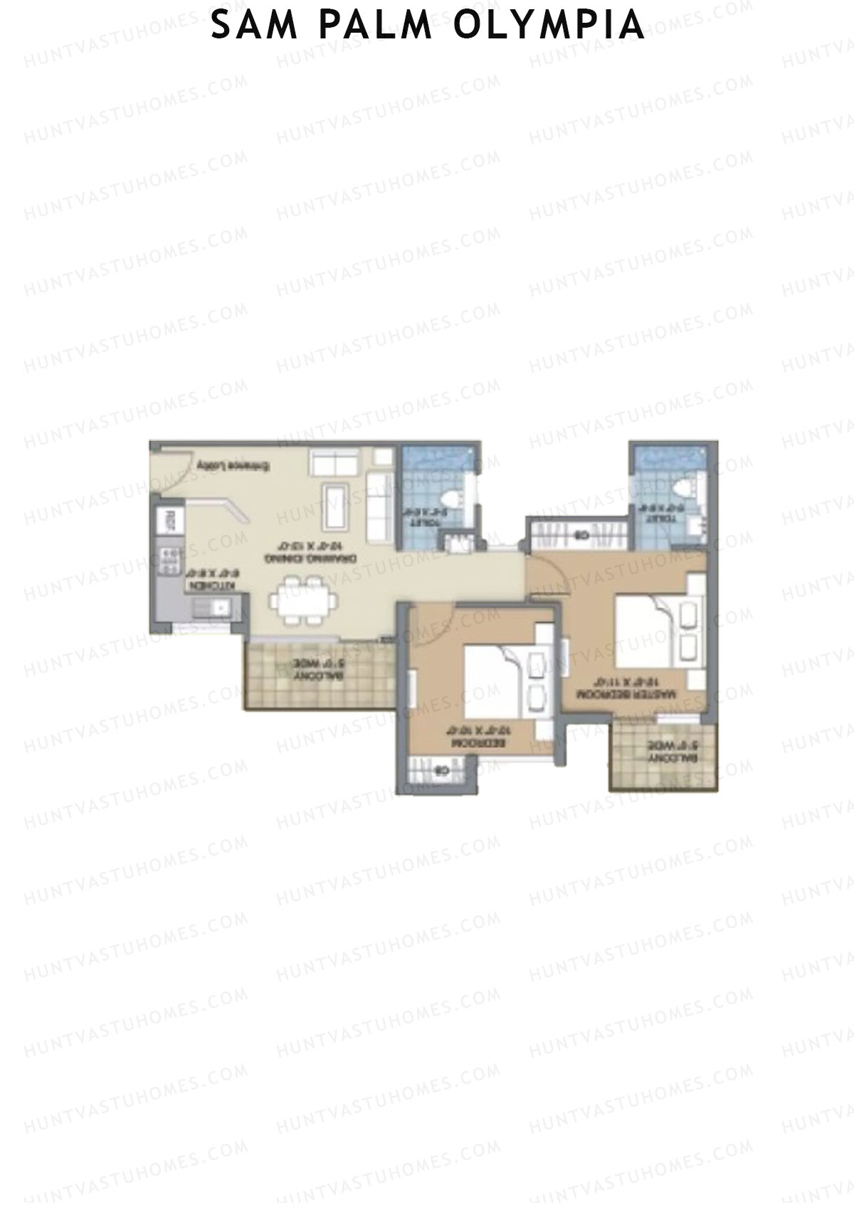 Sam Palm Olympia, Tower 3, Unit 5, 2BHK, Super Area 883   sq ft 