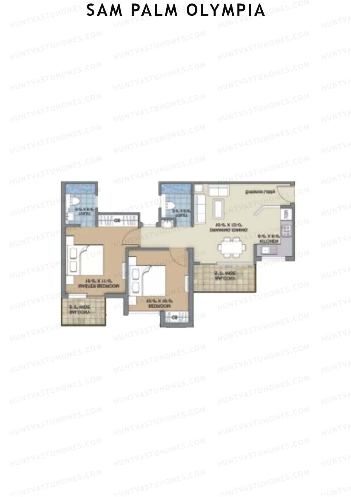 Sam Palm Olympia, Tower 3, Unit 8, 2BHK, Super Area 883   sq ft 
