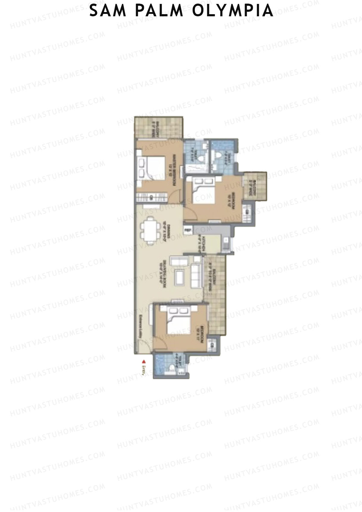 Sam Palm Olympia, Tower 4, Unit 3, 3BHK, Super Area 1317   sq ft 