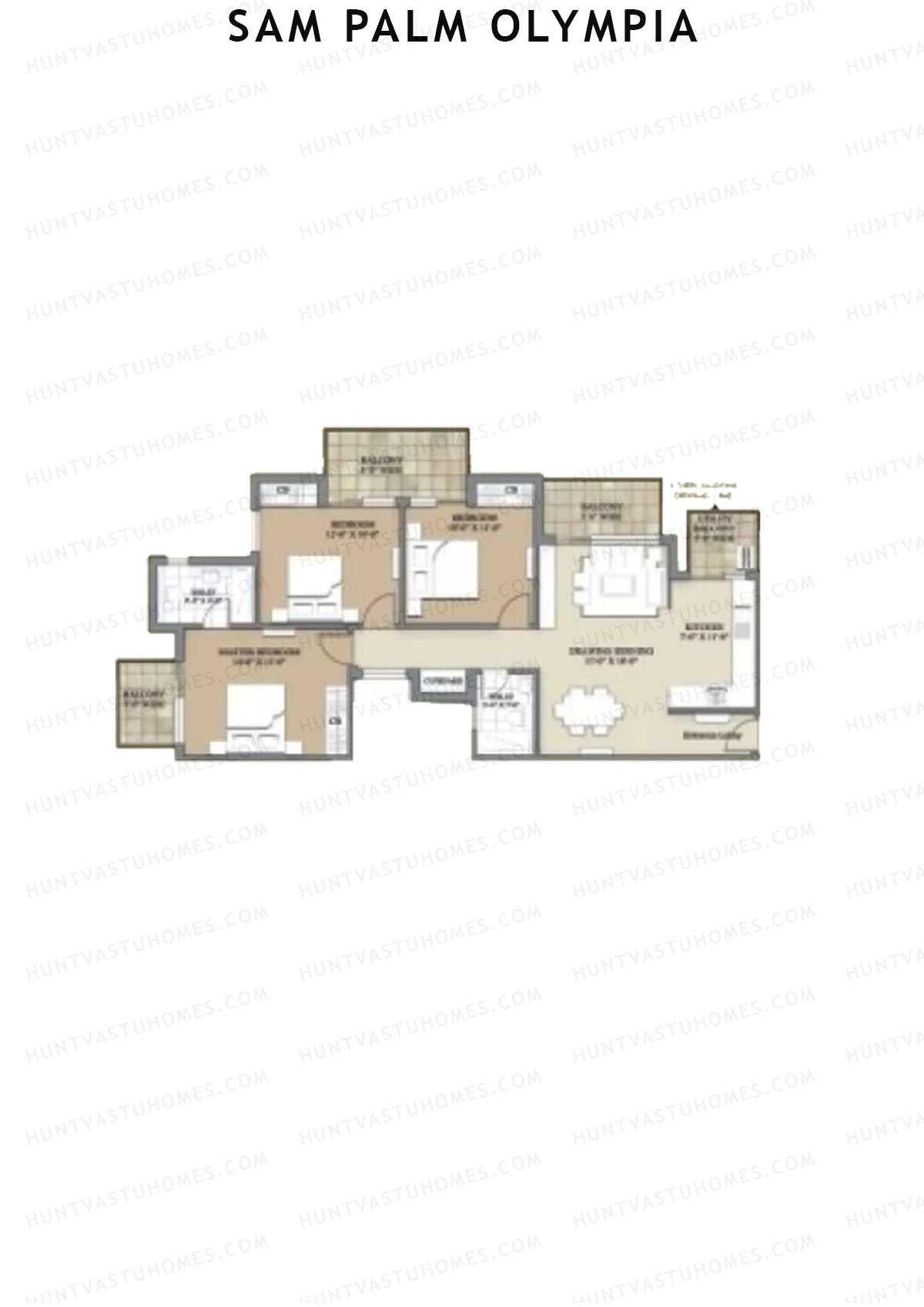 Sam Palm Olympia, Tower 5, Unit 1, 3BHK, Super Area 1436   sq ft 