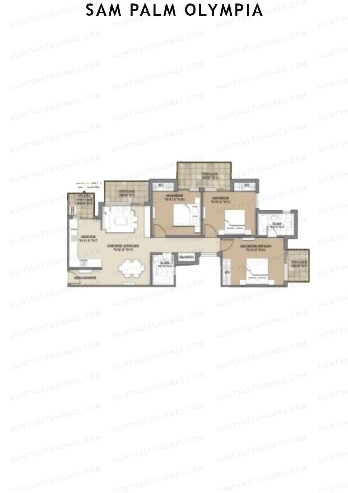 Sam Palm Olympia, Tower 5, Unit 2, 3BHK, Super Area 1436   sq ft 