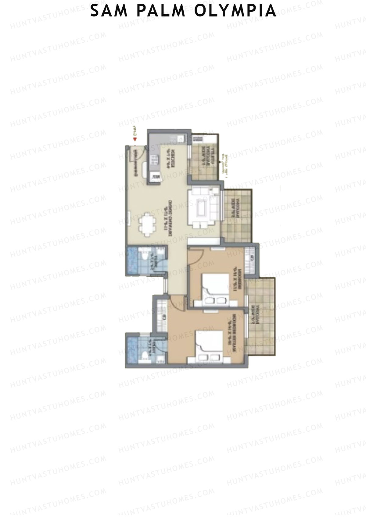 Sam Palm Olympia, Tower 5, Unit 4, 2BHK, Super Area 1145   sq ft 