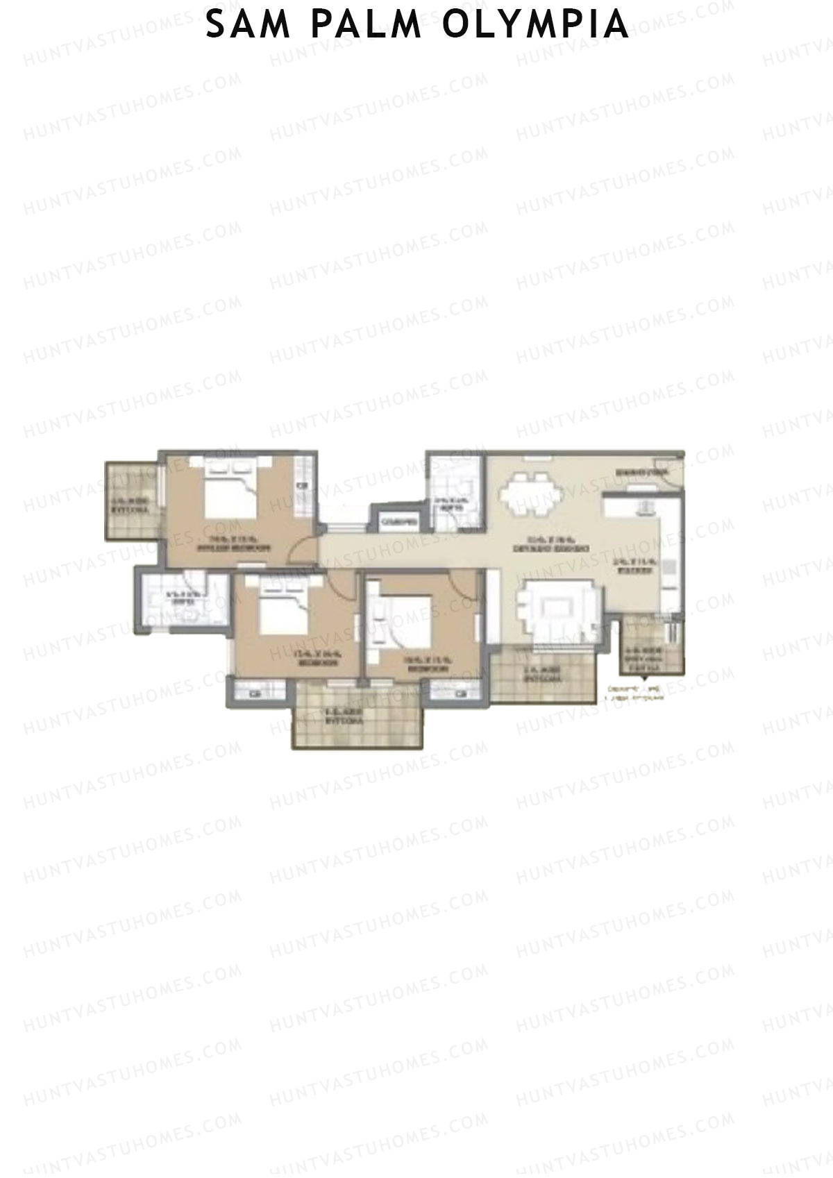 Sam Palm Olympia, Tower 5, Unit 6, 3BHK, Super Area 1436   sq ft 