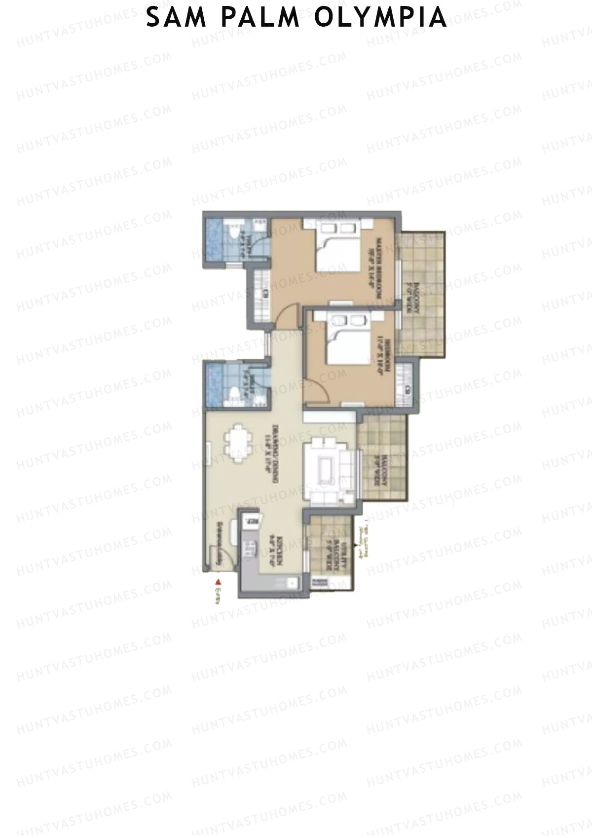 Sam Palm Olympia, Tower 6, Unit 3, 2BHK, Super Area 1145   sq ft 