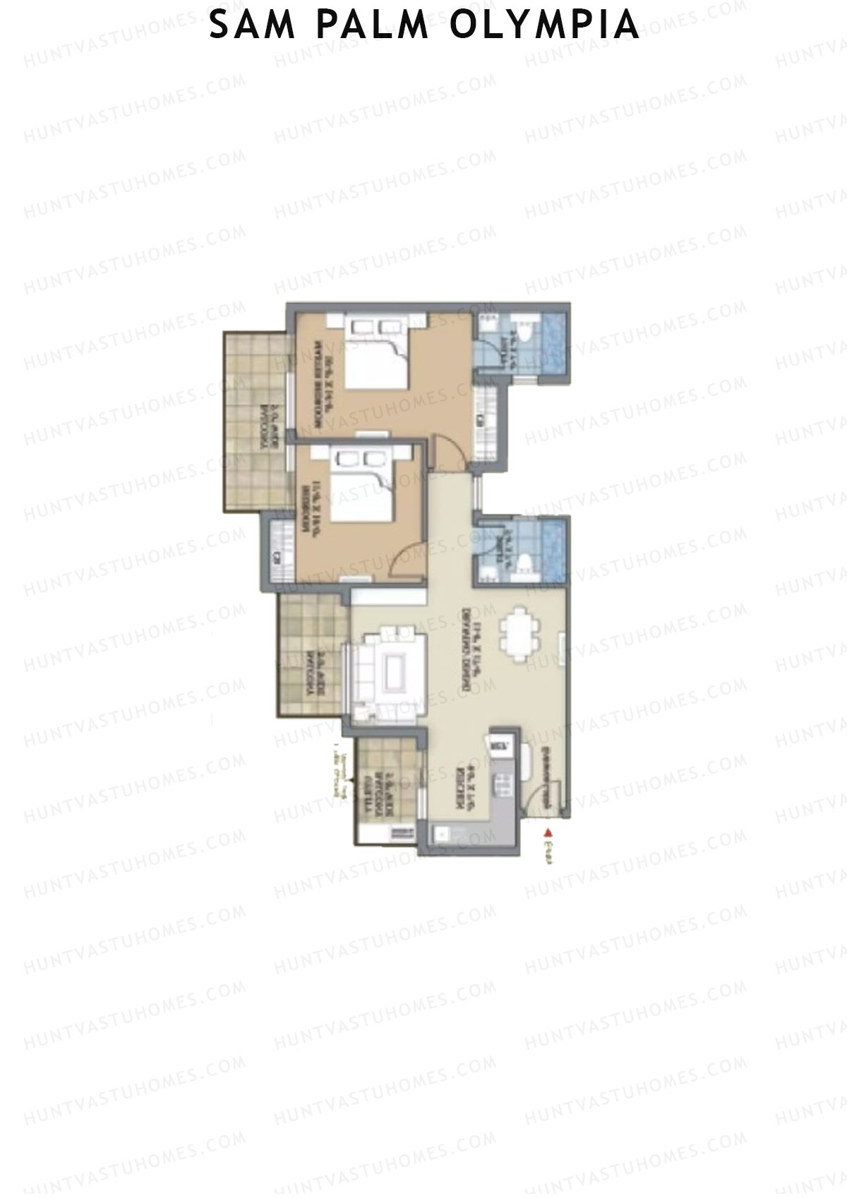 Sam Palm Olympia, Tower 7, Unit 2, 2BHK, Super Area 1145   sq ft 