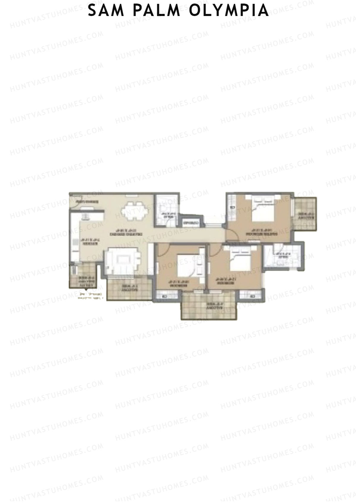 Sam Palm Olympia, Tower 7, Unit 5, 3BHK, Super Area 1436   sq ft 