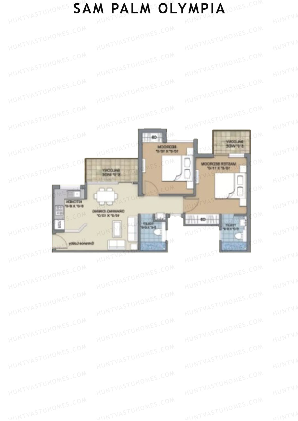 Sam Palm Olympia, Tower 8, Unit 4, 2BHK, Super Area 883   sq ft 