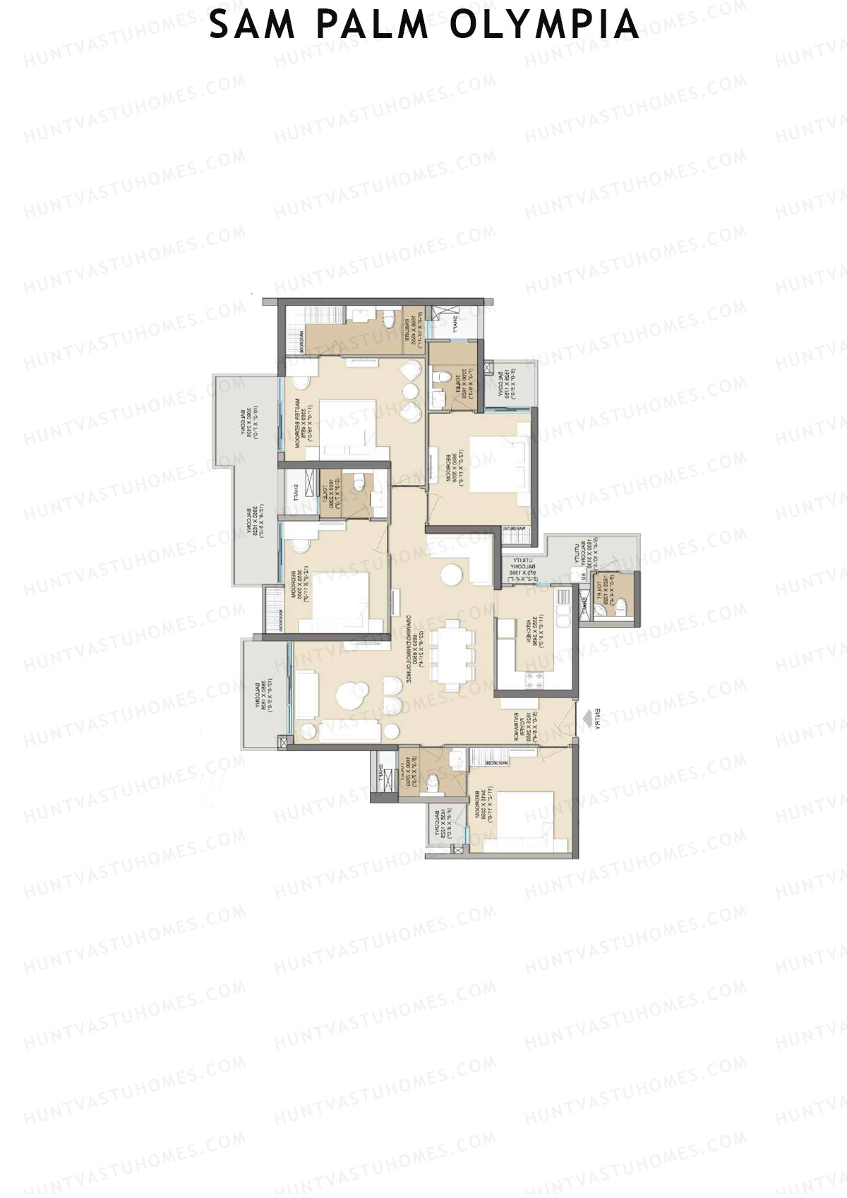Sam Palm Olympia, Tower A, Unit 1, 4BHK, Super Area 2405   sq ft 