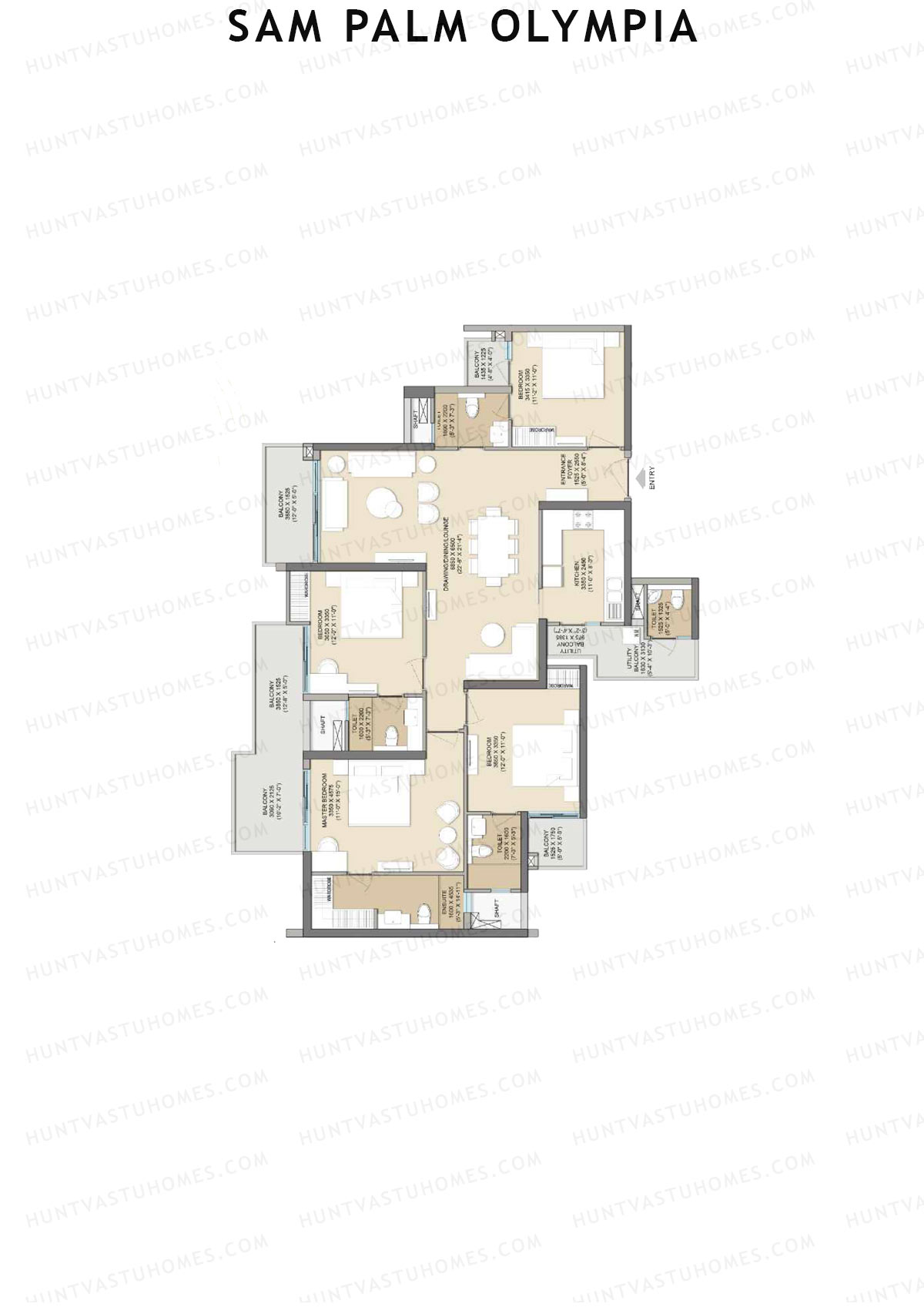 Sam Palm Olympia, Tower A, Unit 2, 4BHK, Super Area 2405   sq ft 