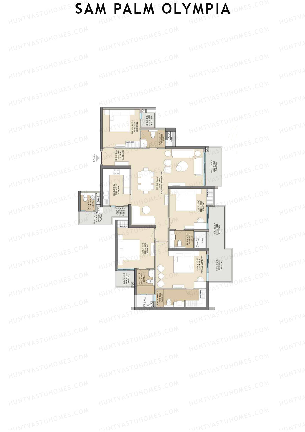 Sam Palm Olympia, Tower A, Unit 3, 4BHK, Super Area 2405   sq ft 