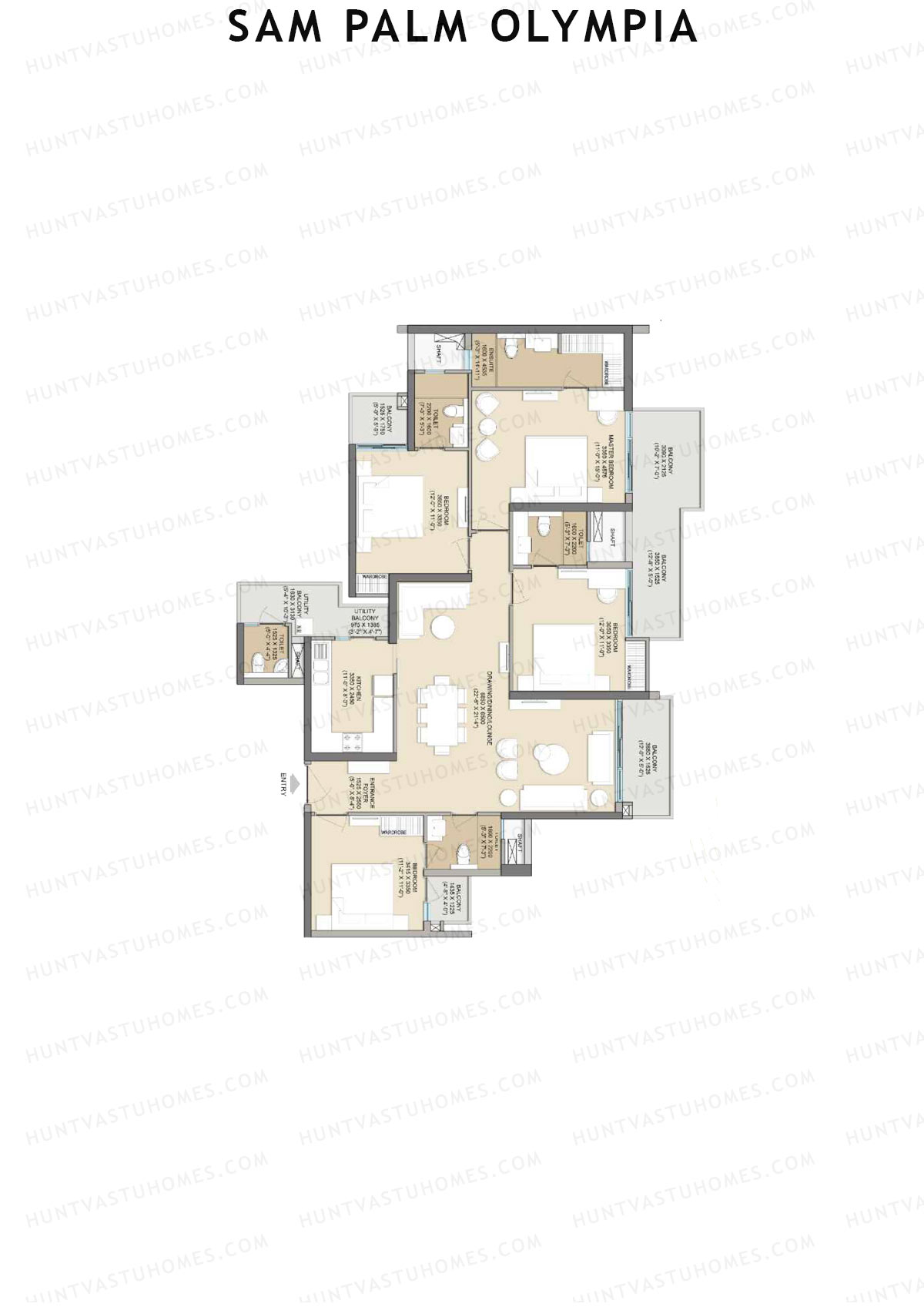 Sam Palm Olympia, Tower A, Unit 4, 4BHK, Super Area 2405   sq ft 