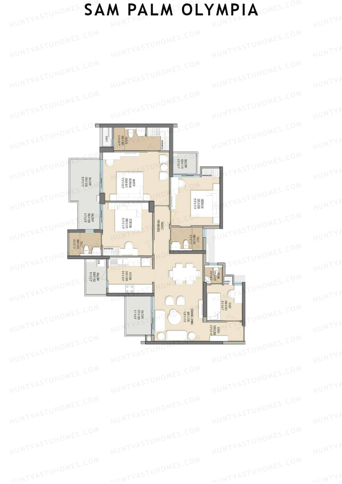 Sam Palm Olympia, Tower B1, Unit 2, 3BHK, Super Area 1806   sq ft 