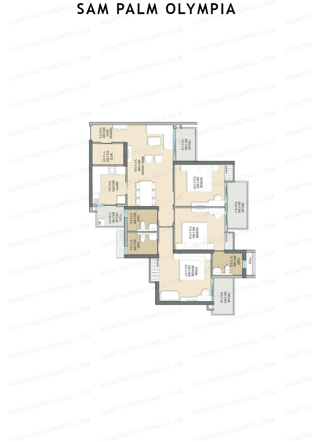 Sam Palm Olympia, Tower C2, Unit 2, 3BHK, Super Area 1608   sq ft 