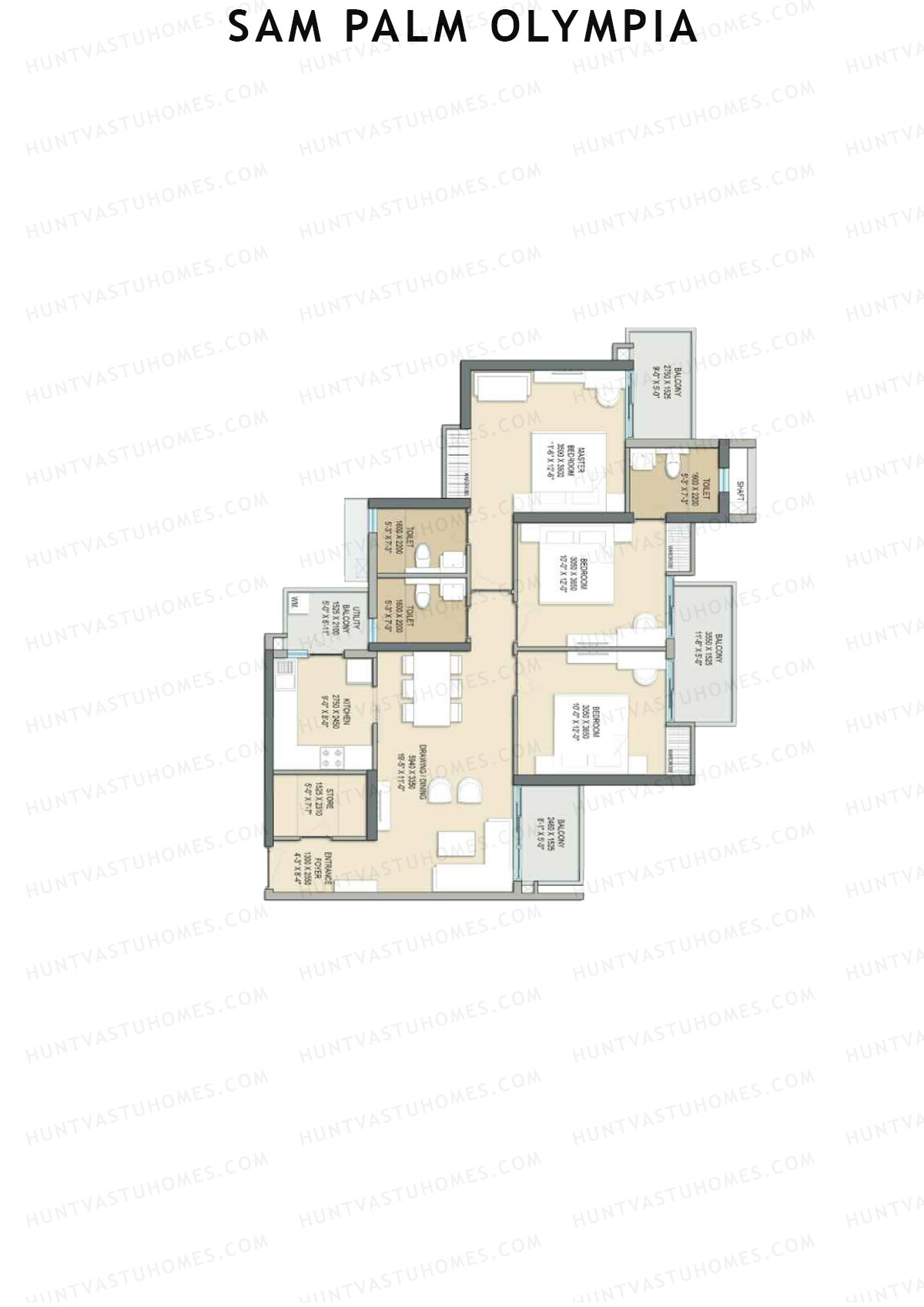 Sam Palm Olympia, Tower C2, Unit 3, 3BHK, Super Area 1608   sq ft 