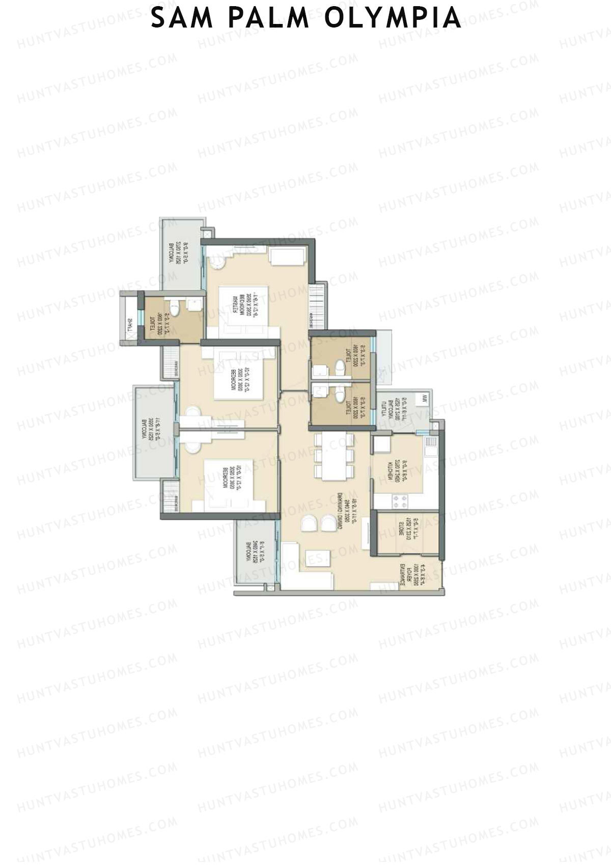 Sam Palm Olympia, Tower C2, Unit 4, 3BHK, Super Area 1608   sq ft 
