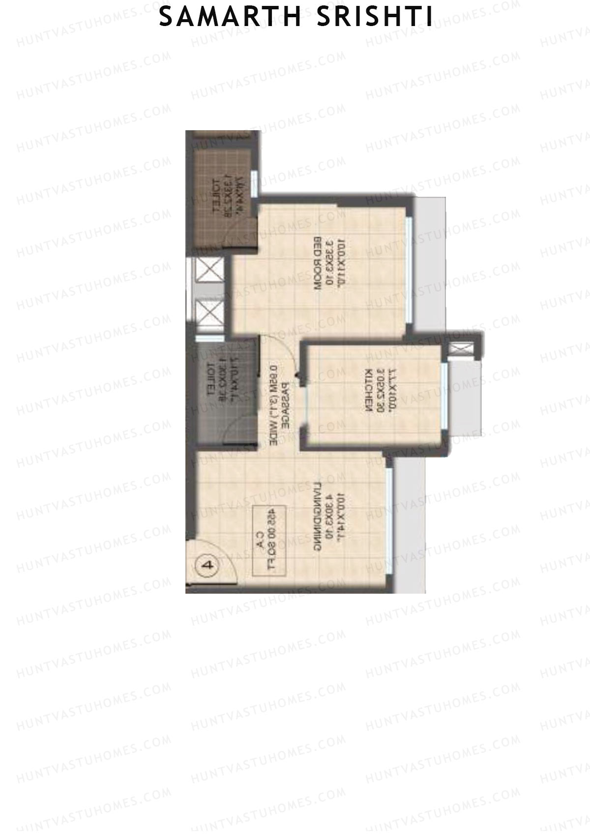 Samarth Srishti, Wing A, Unit 1, 1BHK, Carpet Area 455   sq ft 