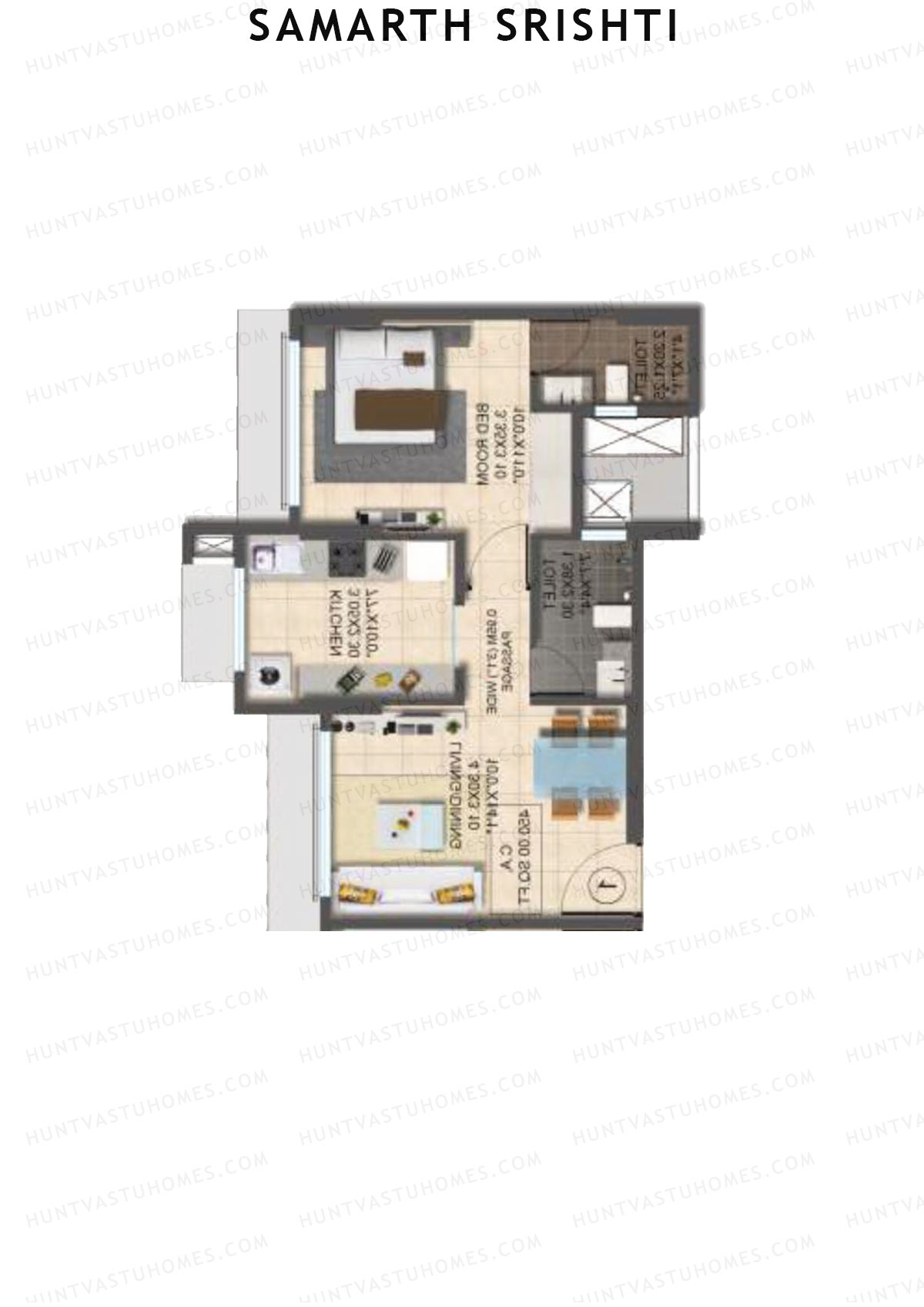Samarth Srishti, Wing A, Unit 4, 1BHK, Carpet Area 450   sq ft 