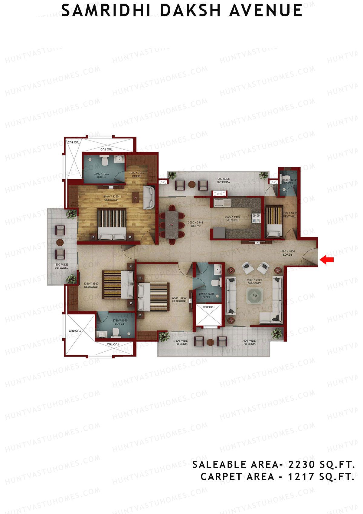 Samridhi Daksh Avenue Tower A Unit 3 (Type B) Floor Plan