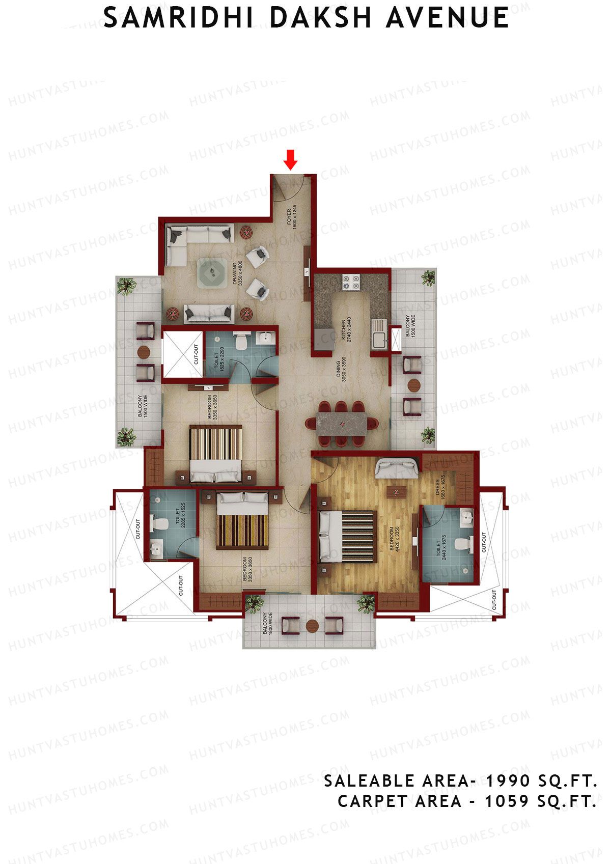 Samridhi Daksh Avenue Tower D Unit 1 (Type A) Floor Plan