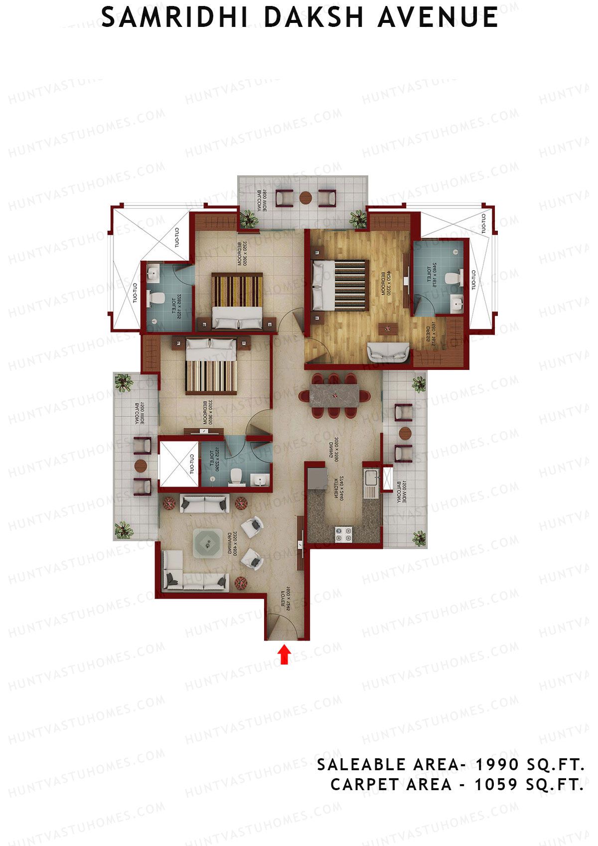Samridhi Daksh Avenue Tower D Unit 3 (Type A) Floor Plan