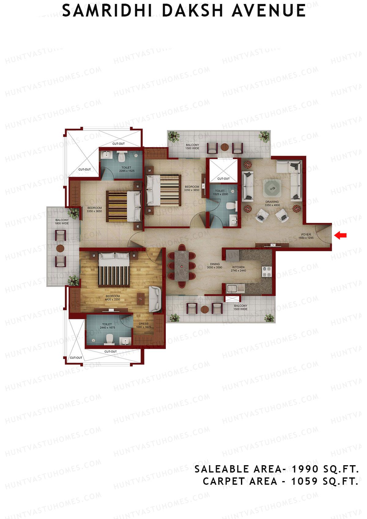 Samridhi Daksh Avenue Tower E Unit 1 (Type A) Floor Plan