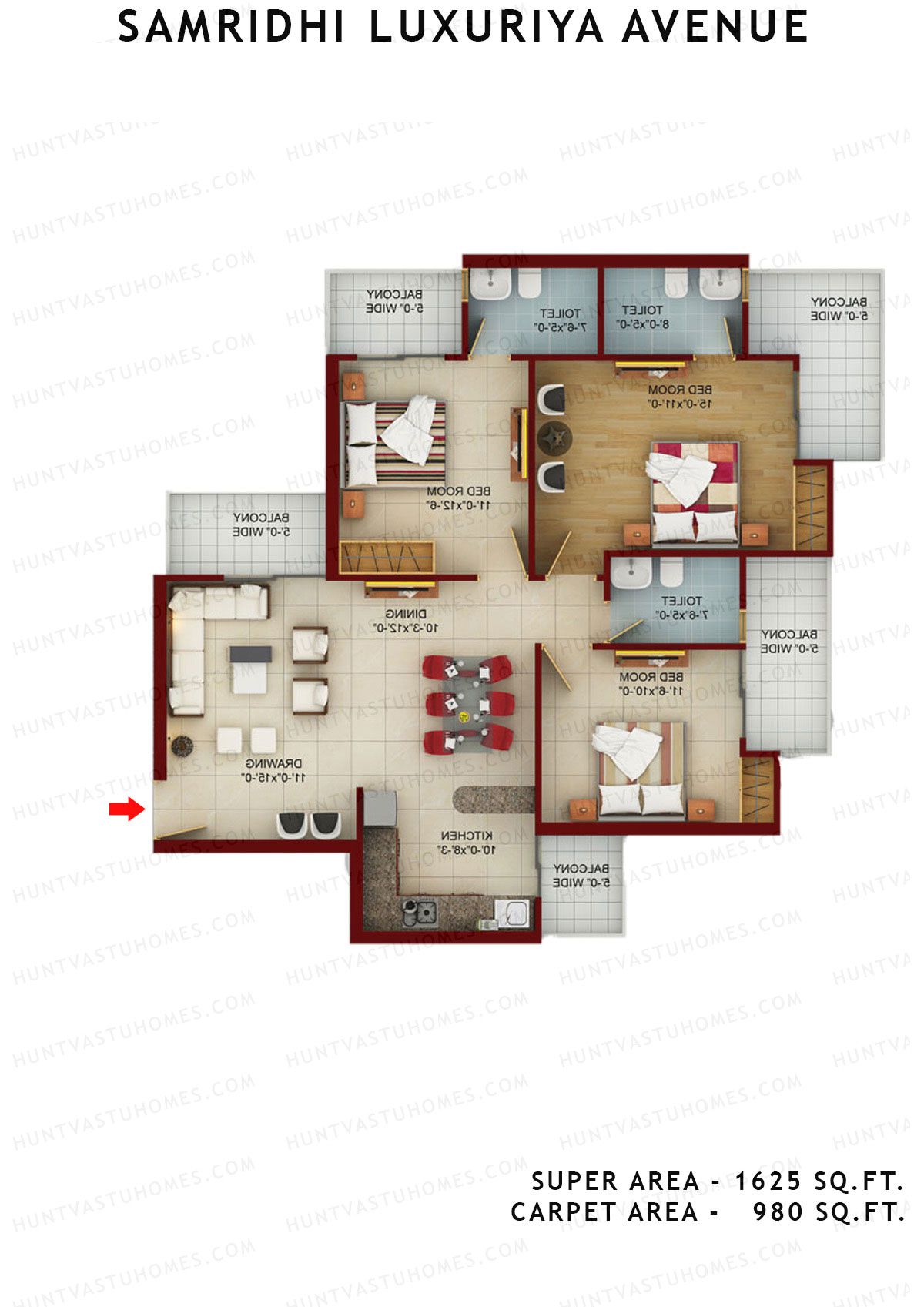 Samridhi Luxuriya Avenue Tower A Unit 3 Floor Plan