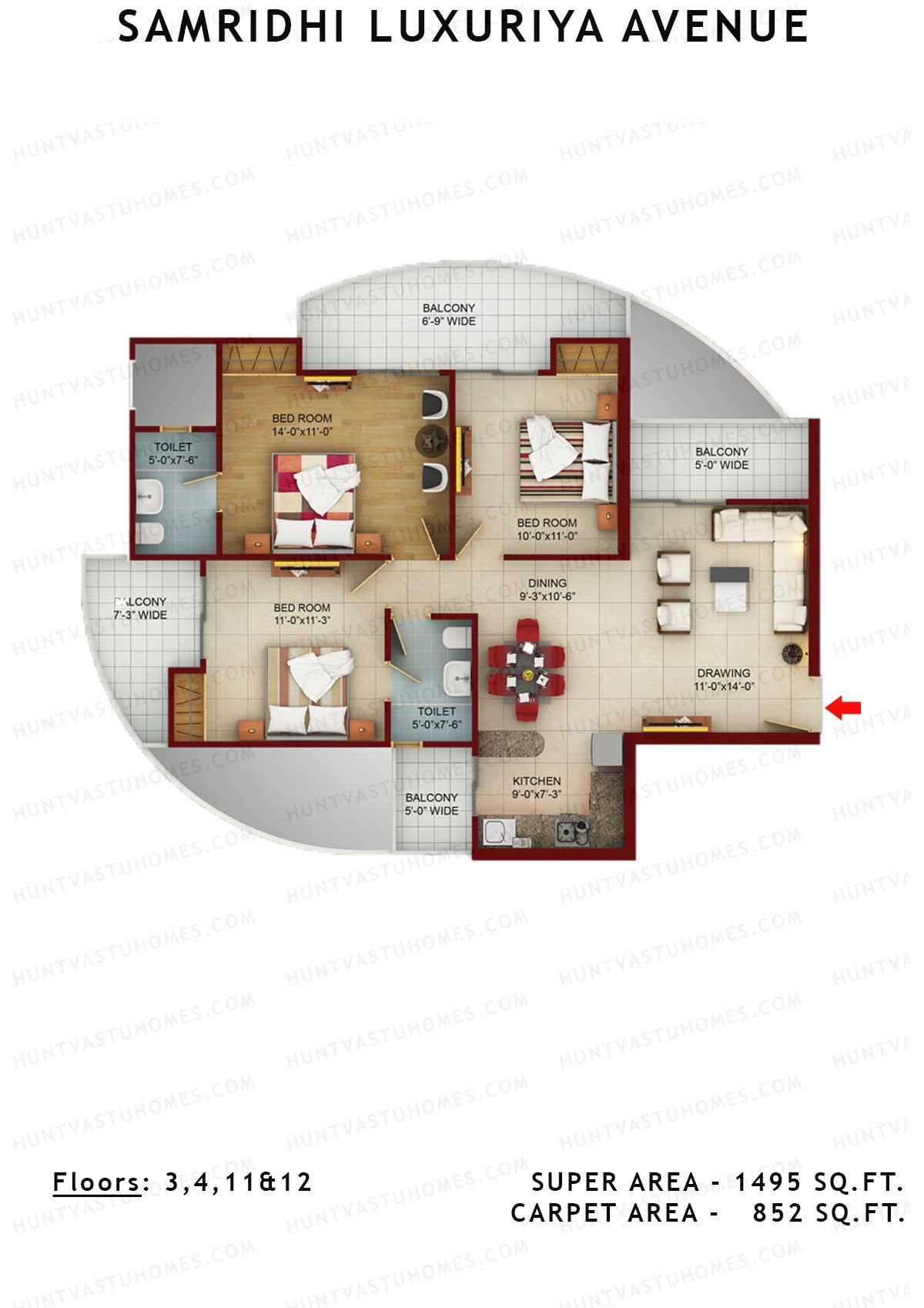 Samridhi Luxuriya Avenue Tower A Unit 2 Floor Plan