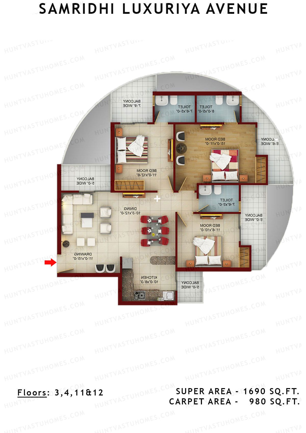 Samridhi Luxuriya Avenue Tower A Unit 3 Floor Plan