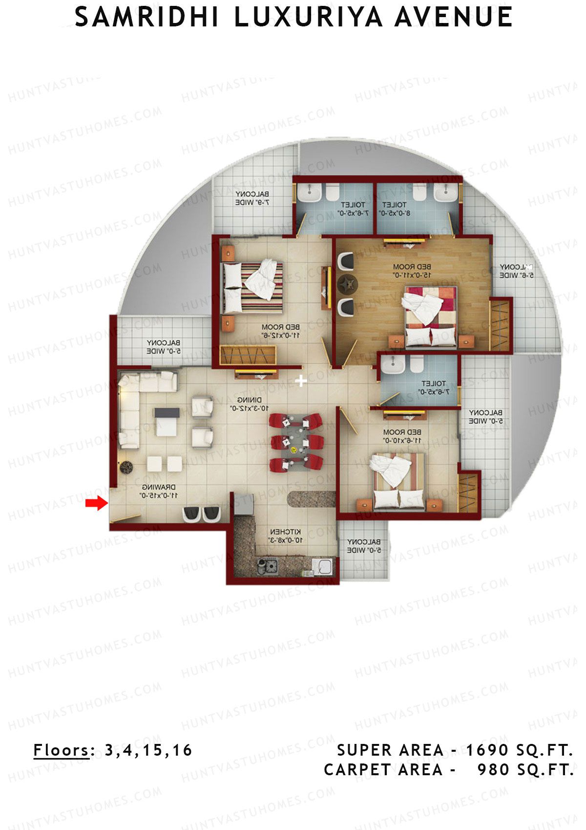 Samridhi Luxuriya Avenue Tower C Unit 3 Floor Plan