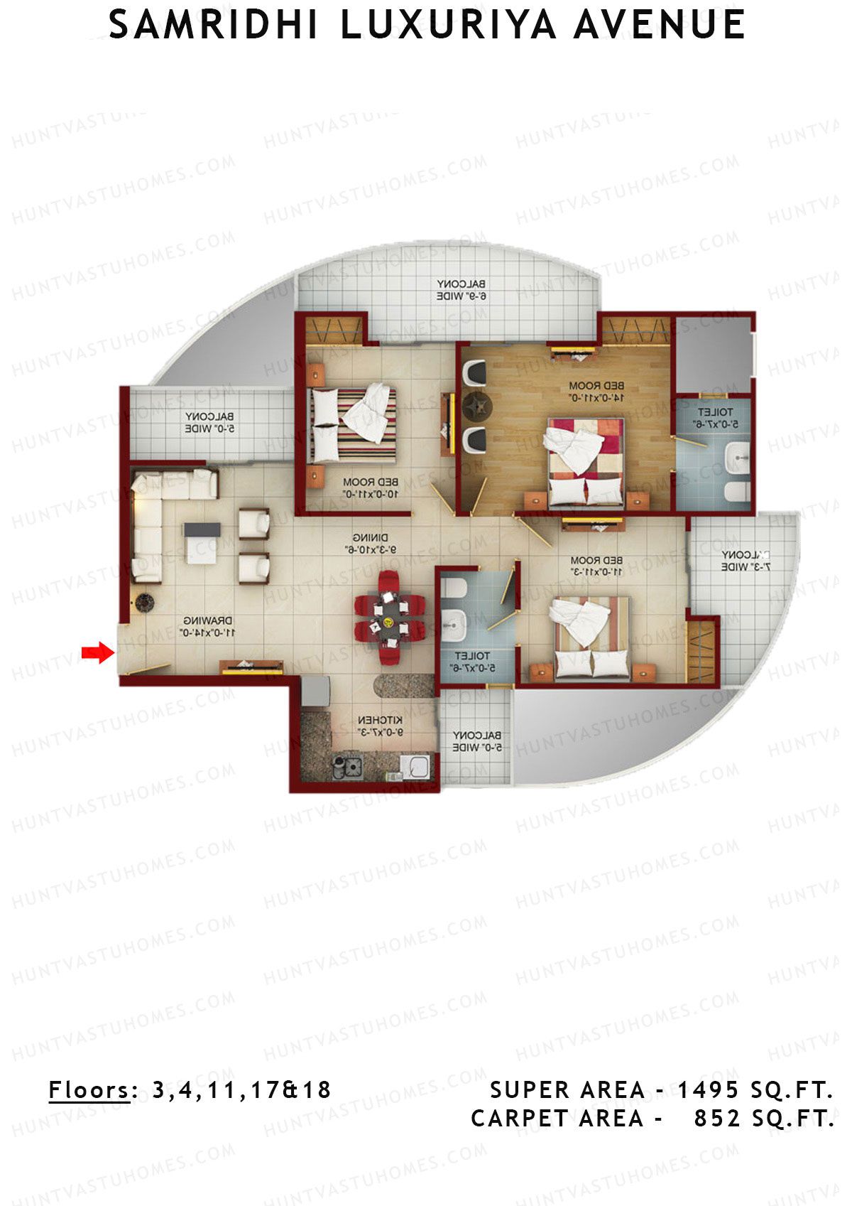 Samridhi Luxuriya Avenue Tower D Unit 1 Floor Plan