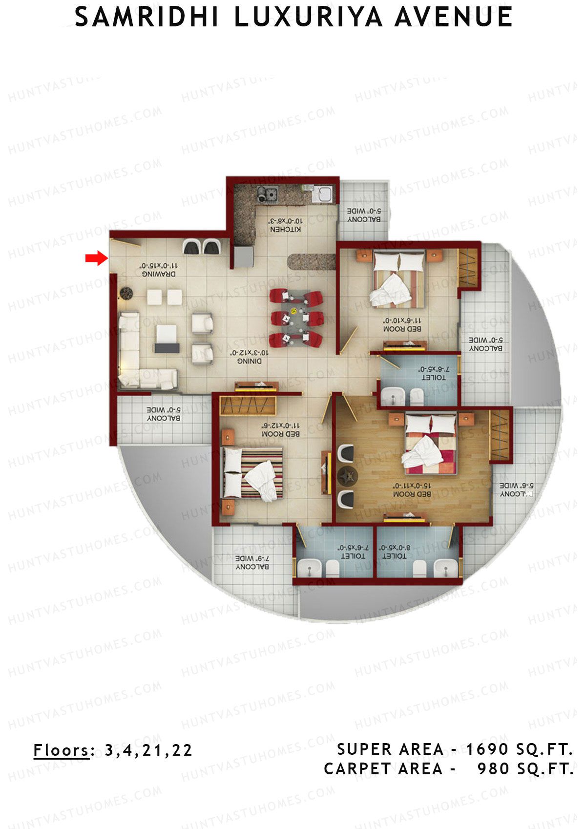 Samridhi Luxuriya Avenue Tower F Unit 2 Floor Plan