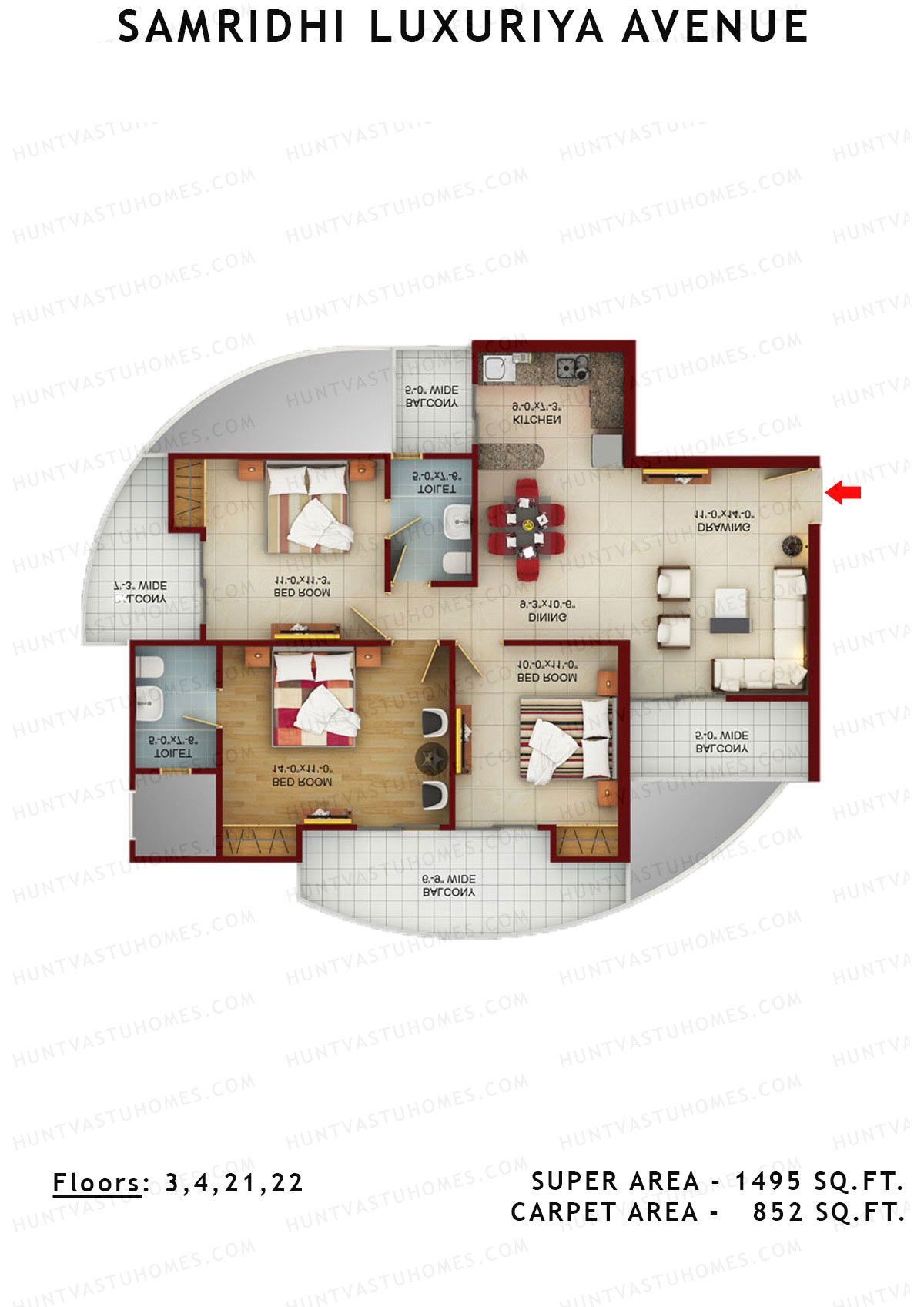 Samridhi Luxuriya Avenue Tower F Unit 3 Floor Plan