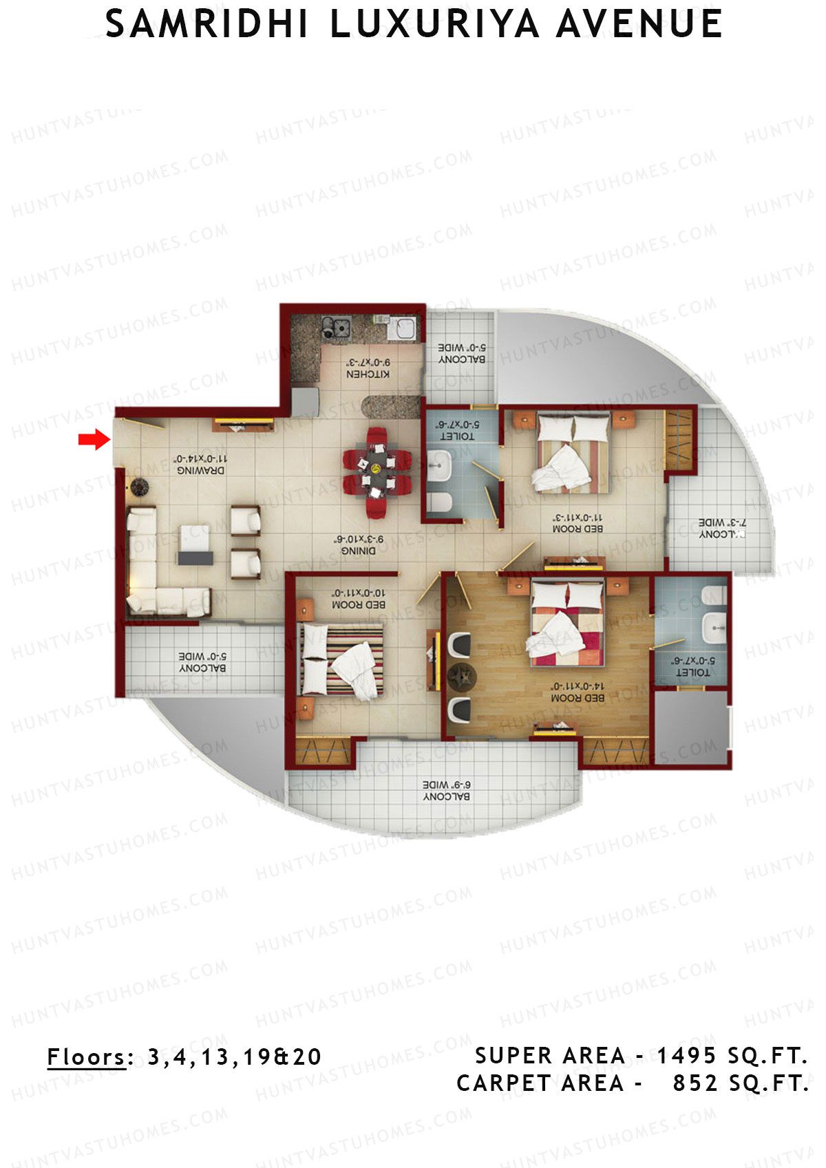 Samridhi Luxuriya Avenue Tower H Unit 2 Floor Plan