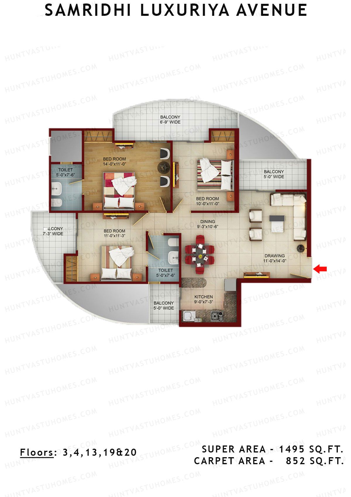 Samridhi Luxuriya Avenue Tower H Unit 4 Floor Plan
