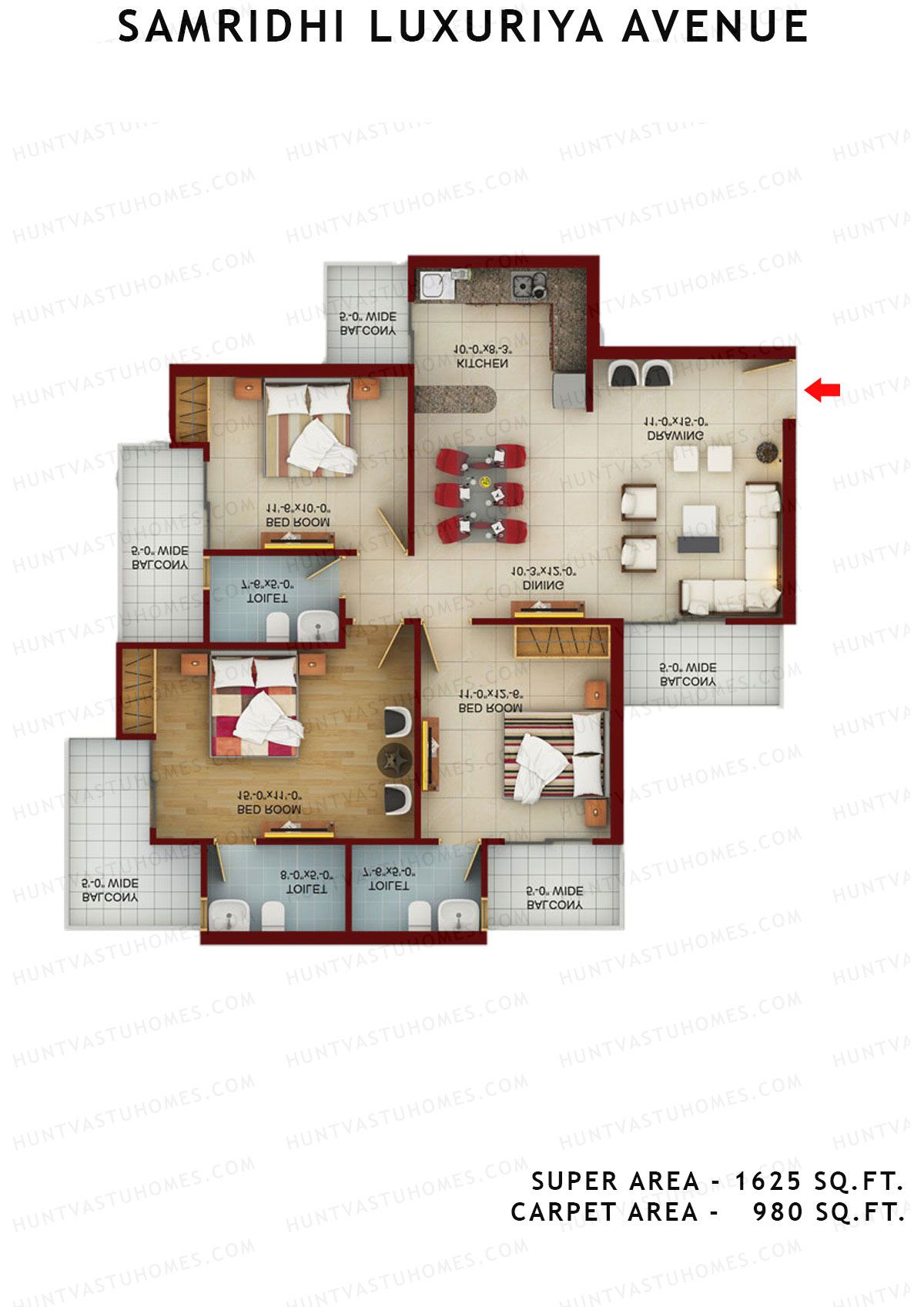 Samridhi Luxuriya Avenue Tower H Unit 3 Floor Plan