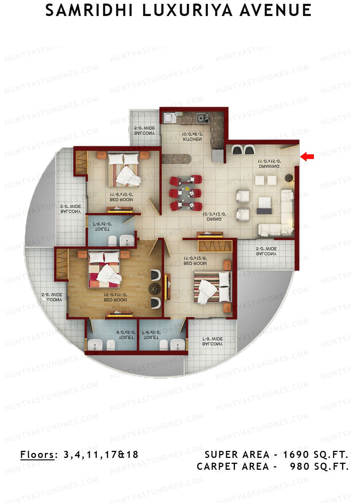 Samridhi Luxuriya Avenue Tower I Unit 3 Floor Plan