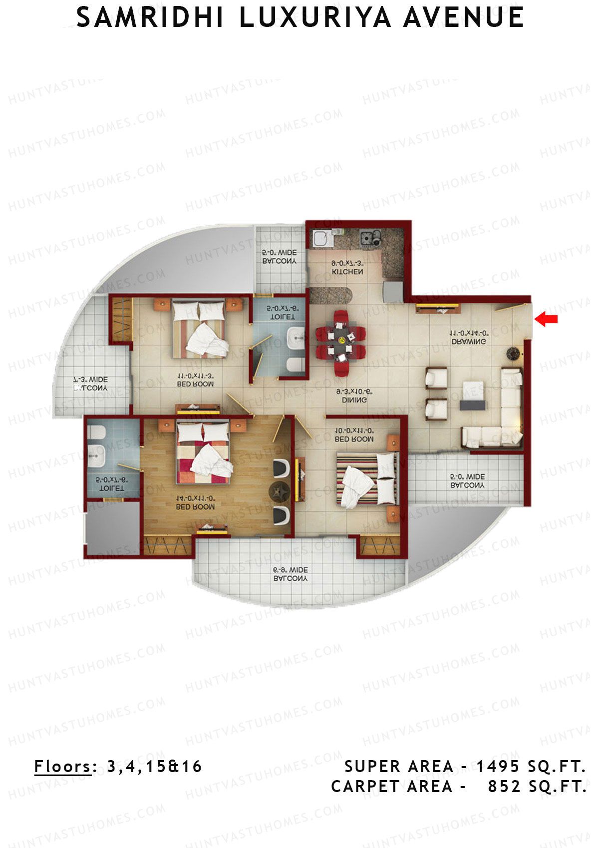 Samridhi Luxuriya Avenue Tower J Unit 1 Floor Plan