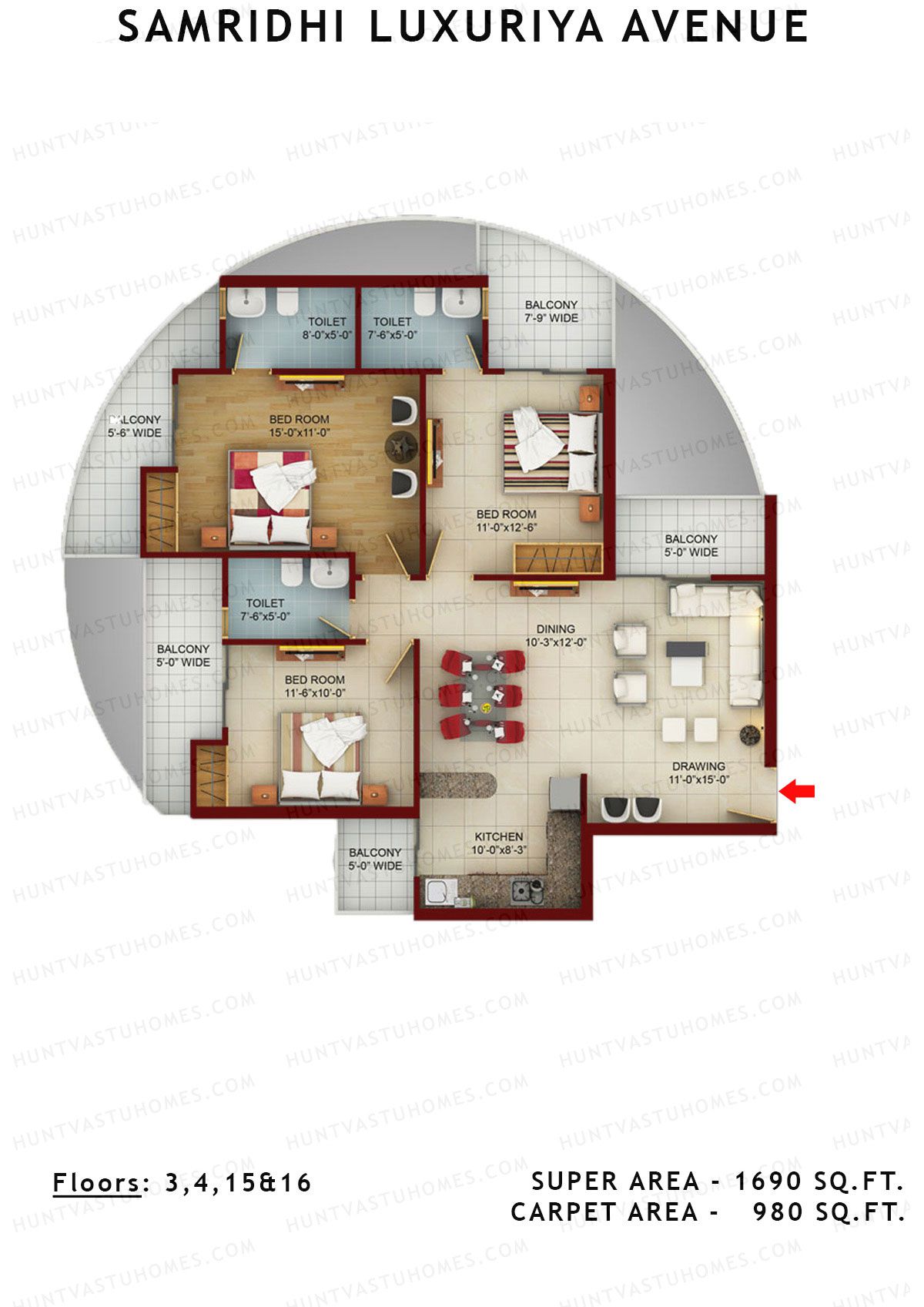 Samridhi Luxuriya Avenue Tower J Unit 2 Floor Plan