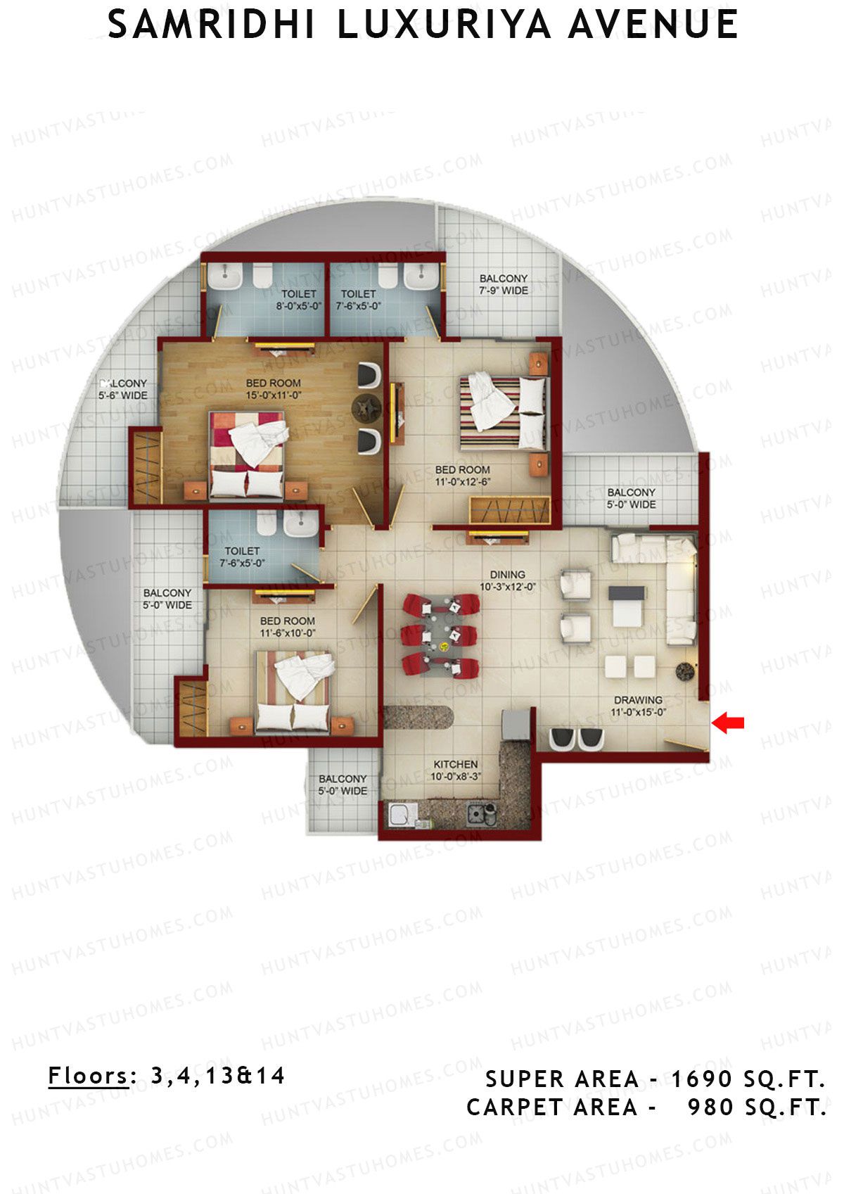 Samridhi Luxuriya Avenue Tower K Unit 2 Floor Plan