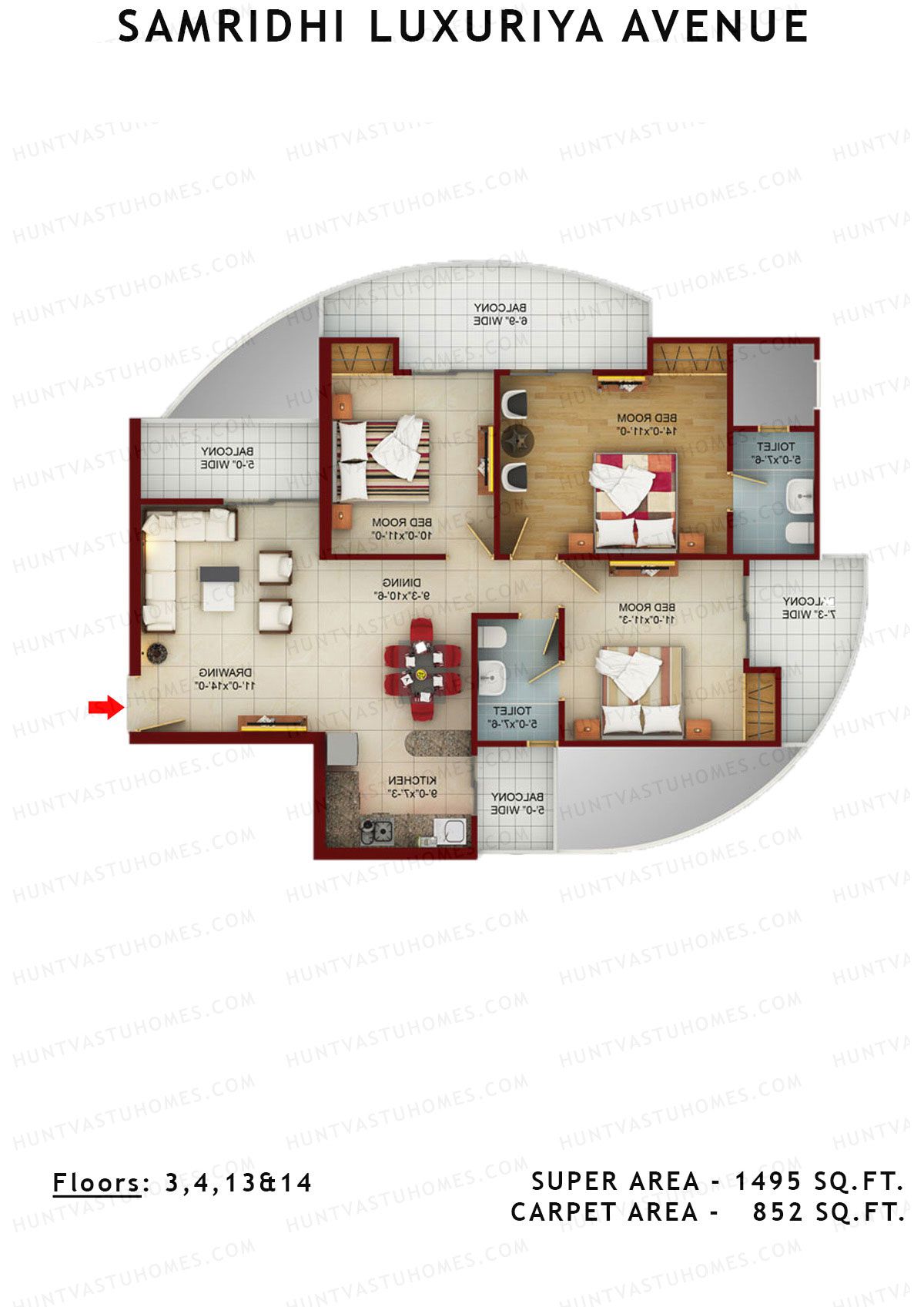 Samridhi Luxuriya Avenue Tower K Unit 3 Floor Plan