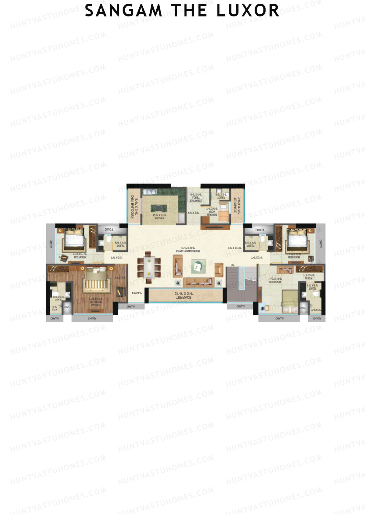 Sangam The Luxor Wing B Unit 1 (Type DU) Floor Plan