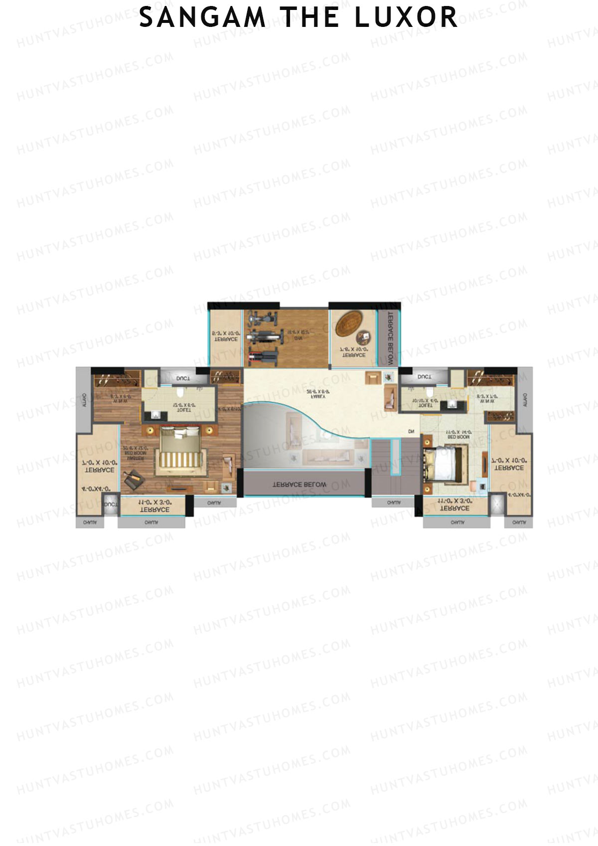 Sangam The Luxor Wing B Unit 1 (Type DU) Floor Plan