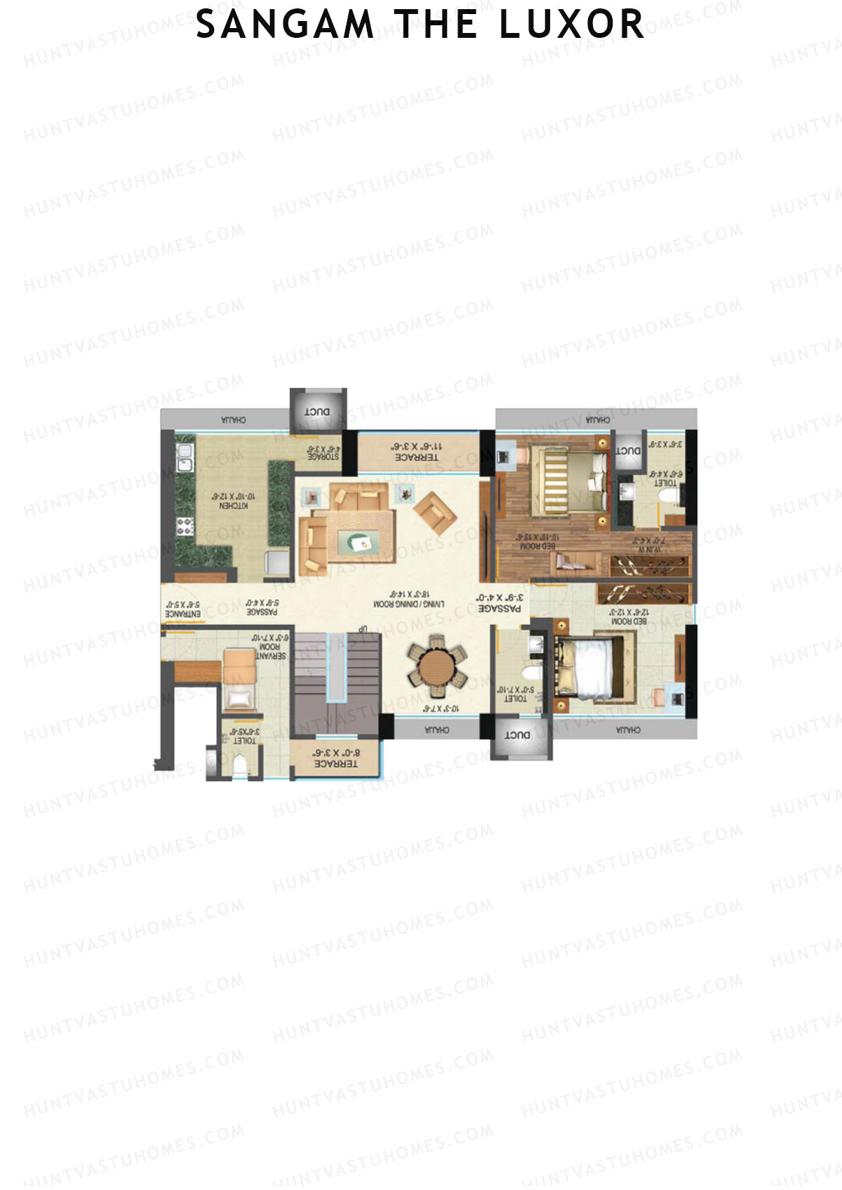 Sangam The Luxor Wing B Unit 3 (Type DU) Floor Plan