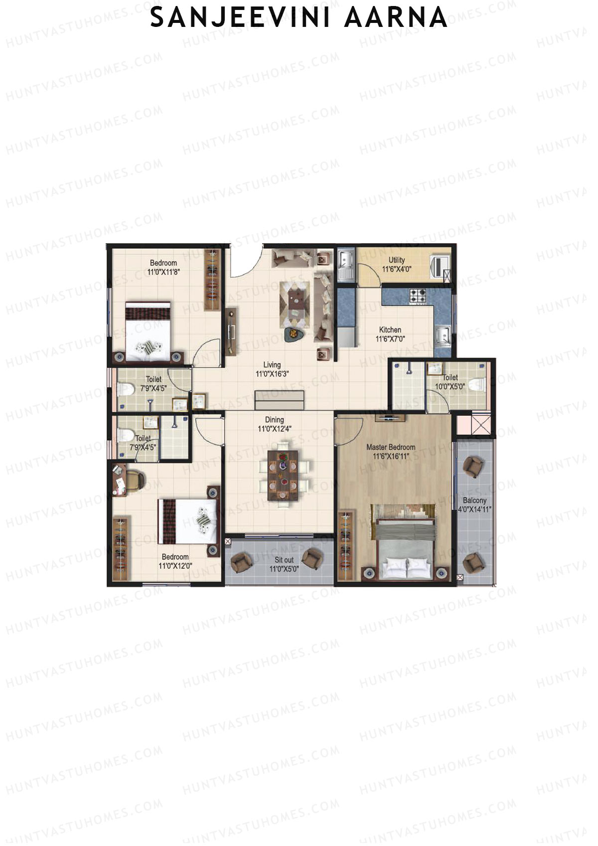 Sanjeevini Aarna Block A Unit A1 Floor Plan