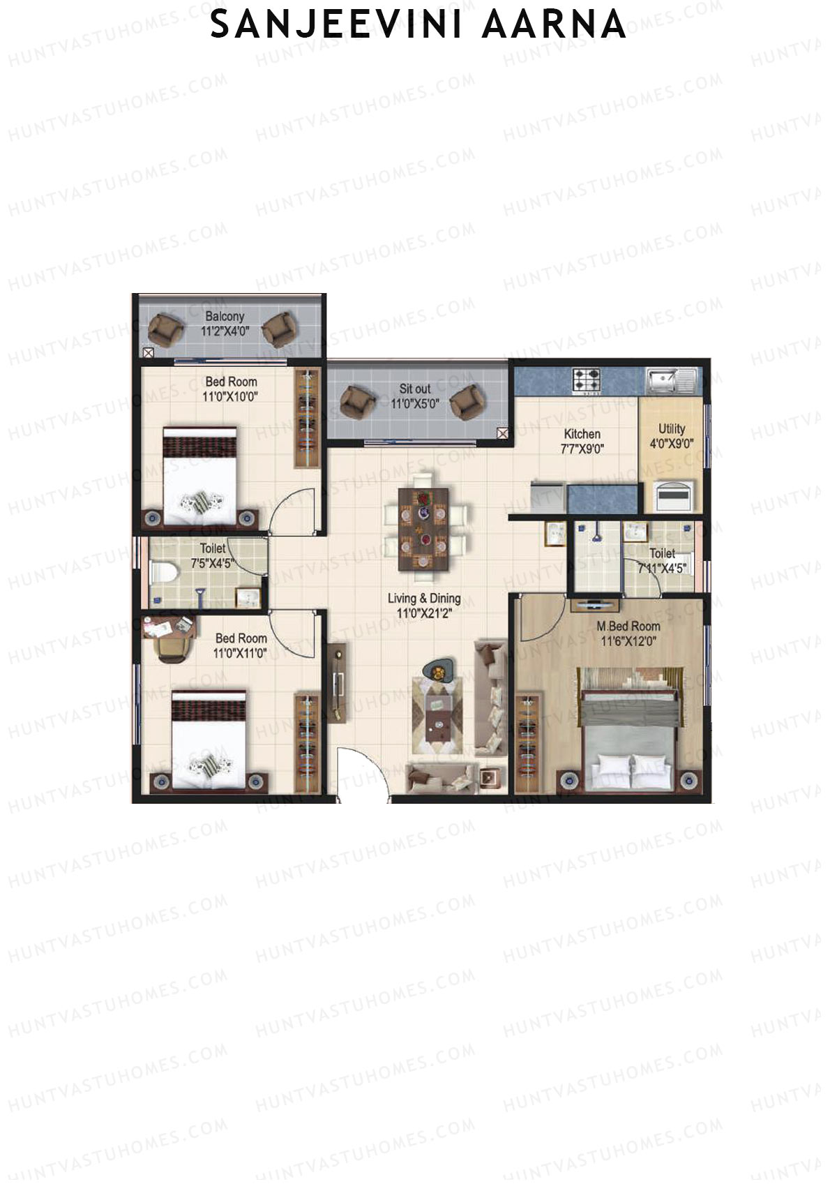 Sanjeevini Aarna Block A Unit A4 Floor Plan