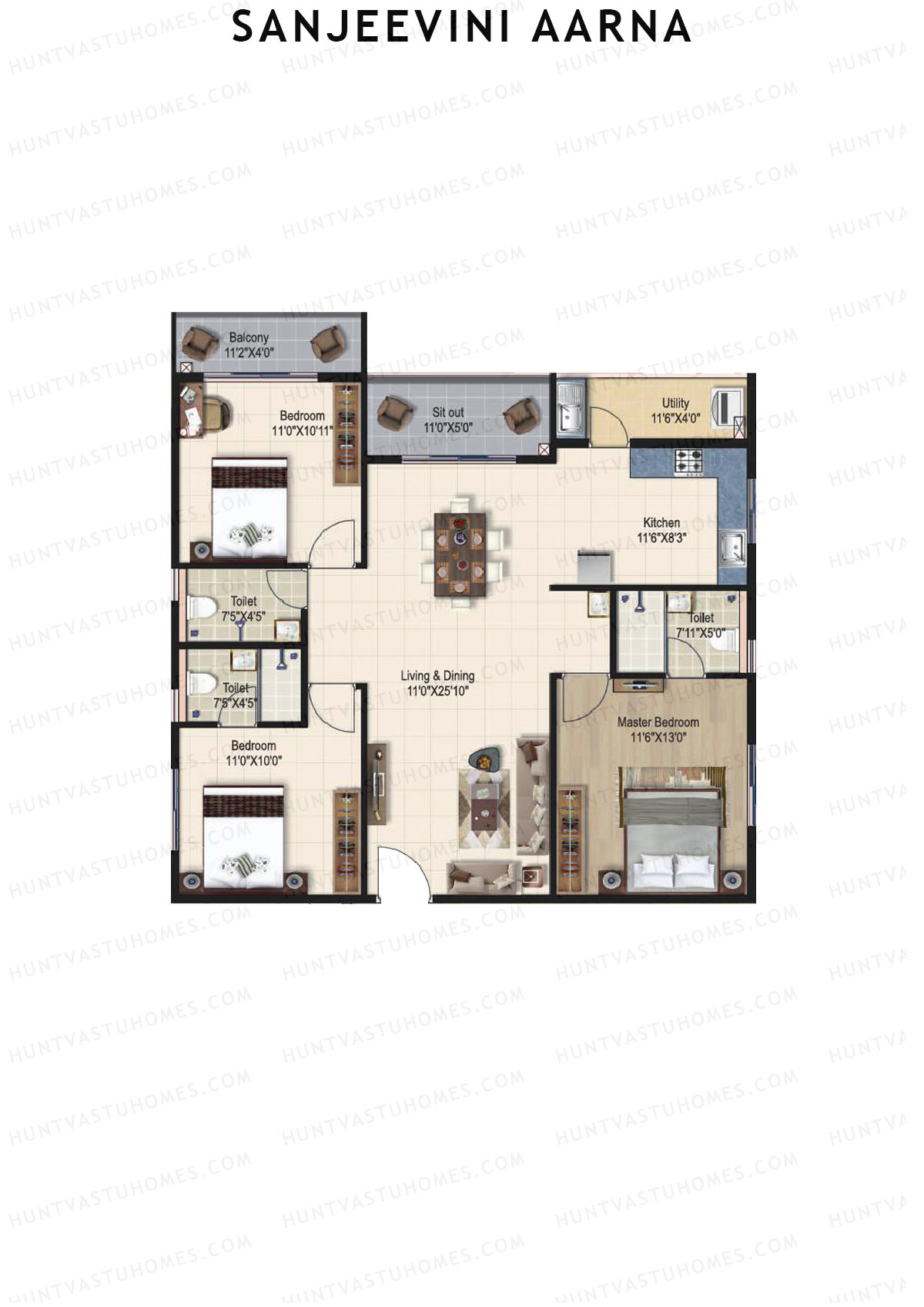 Sanjeevini Aarna Block B Unit B5 Floor Plan