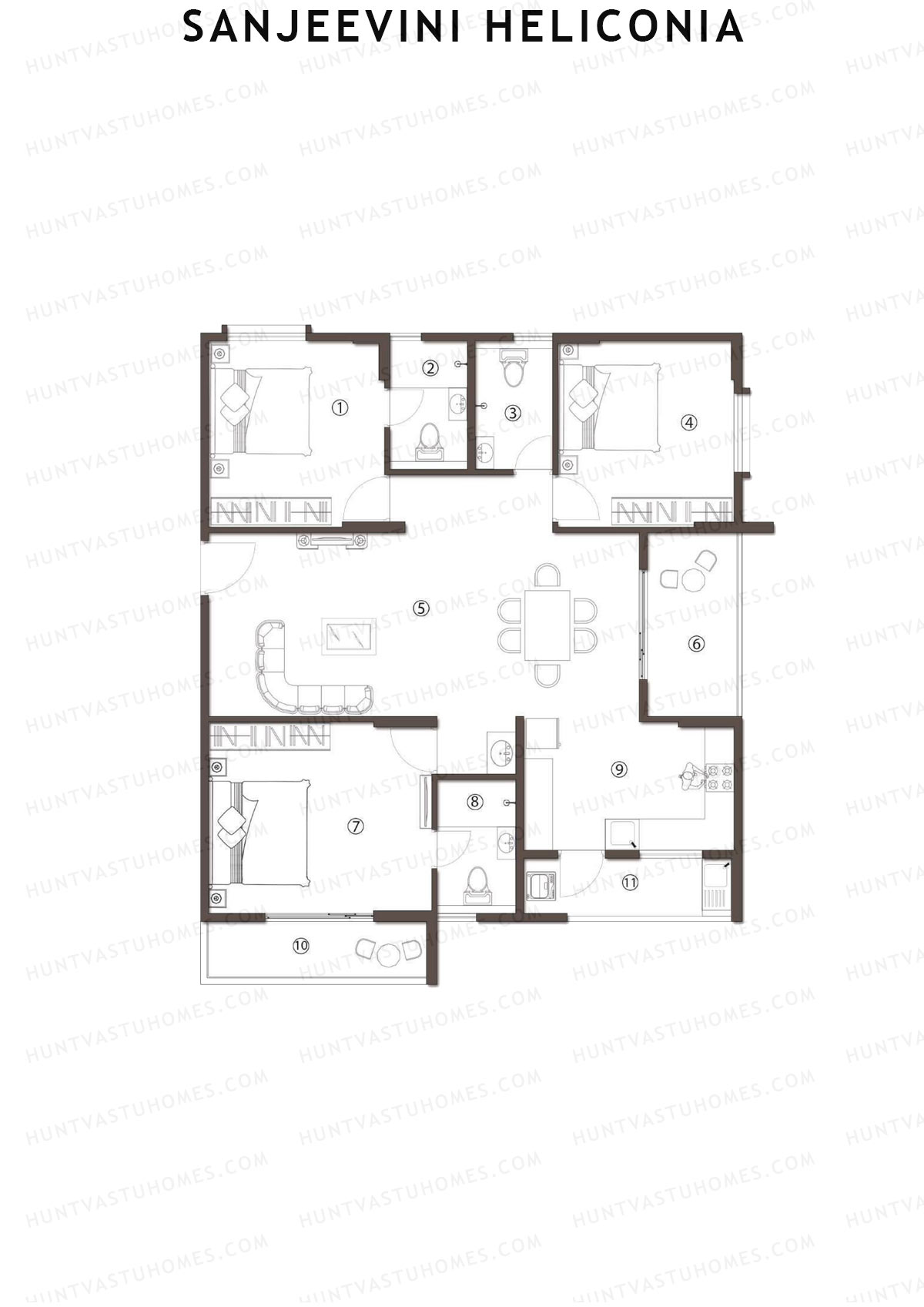 Sanjeevini Heliconia, Block A, Unit A4, 3BHK, Super Area 1690   sq ft 