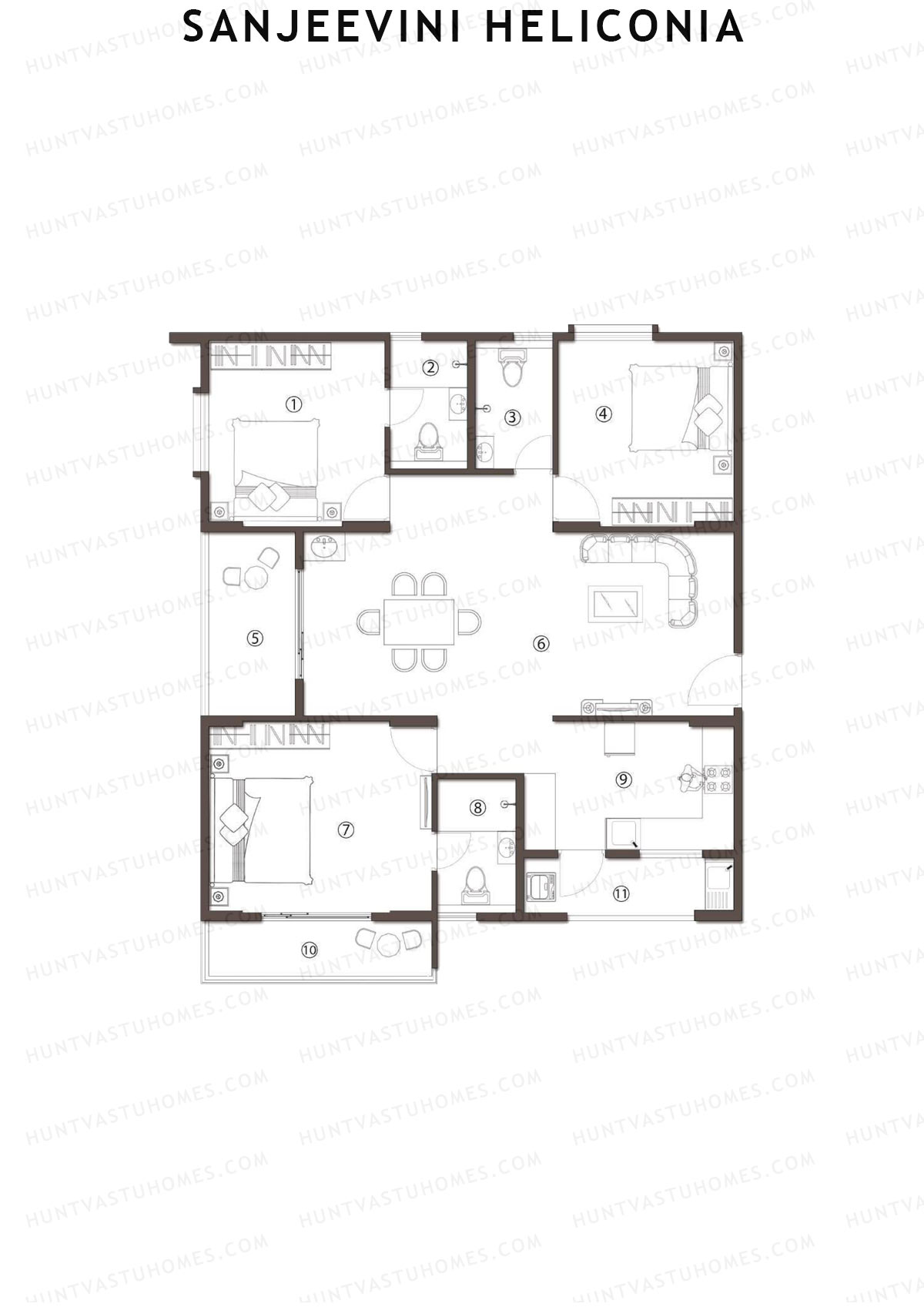 Sanjeevini Heliconia, Block A, Unit A5, 3BHK, Super Area 1690   sq ft 