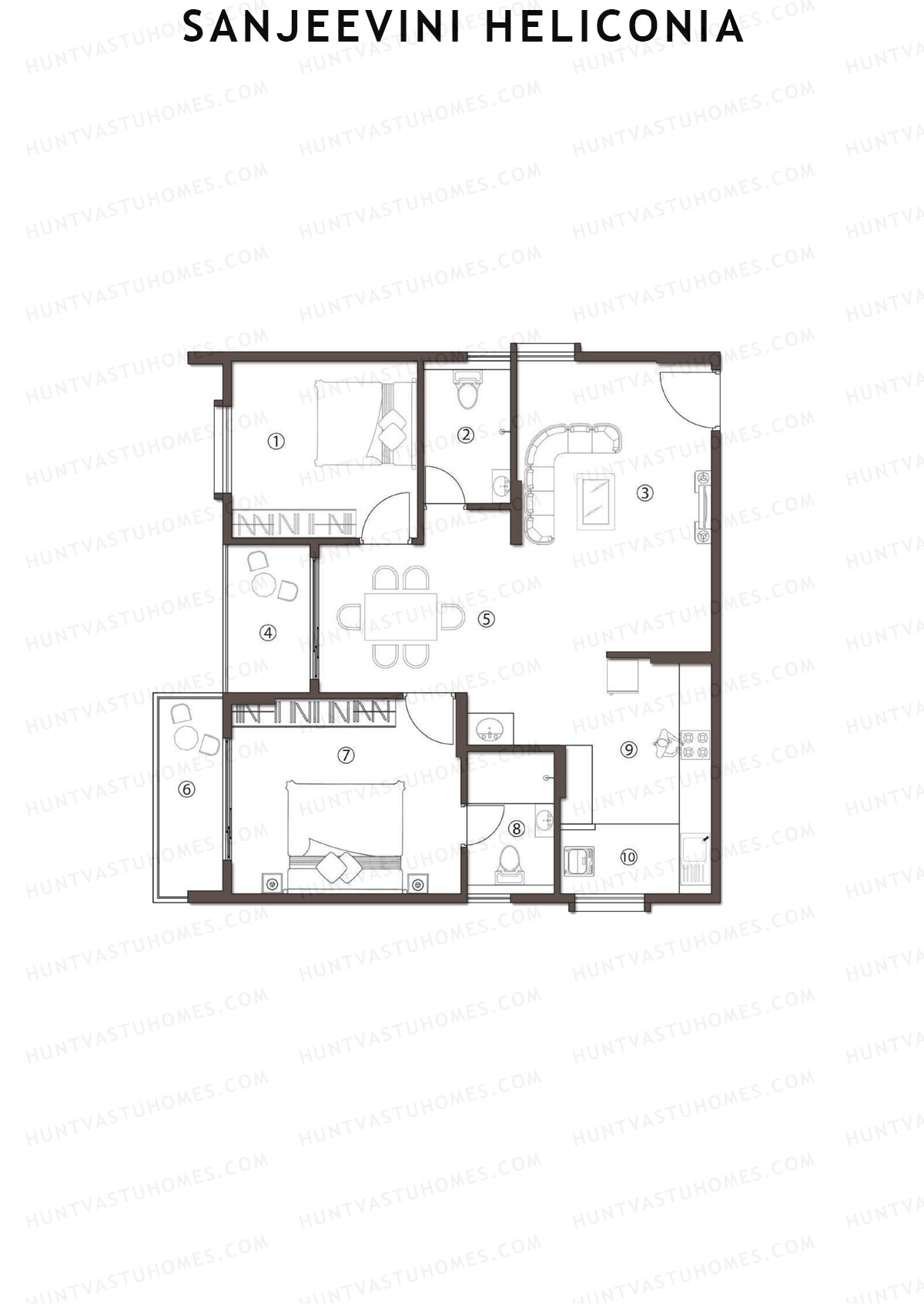 Sanjeevini Heliconia, Block A, Unit A6, 2BHK, Super Area 1190   sq ft 
